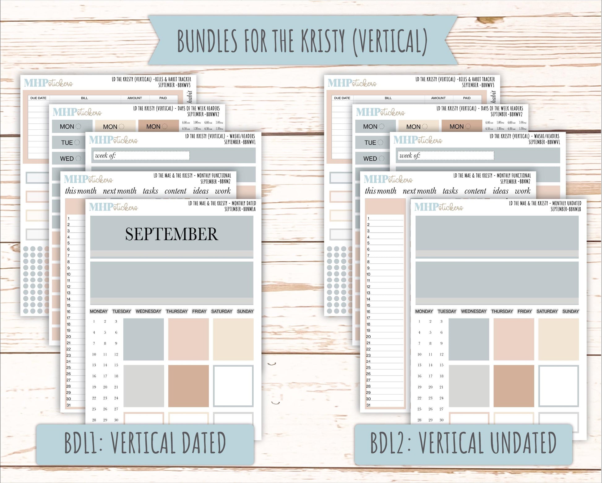 SEPTEMBER Stickers for The Mae & Kristy Laurel Denise Planners (formerly Book Bound Planner). Neutral Color || BBN