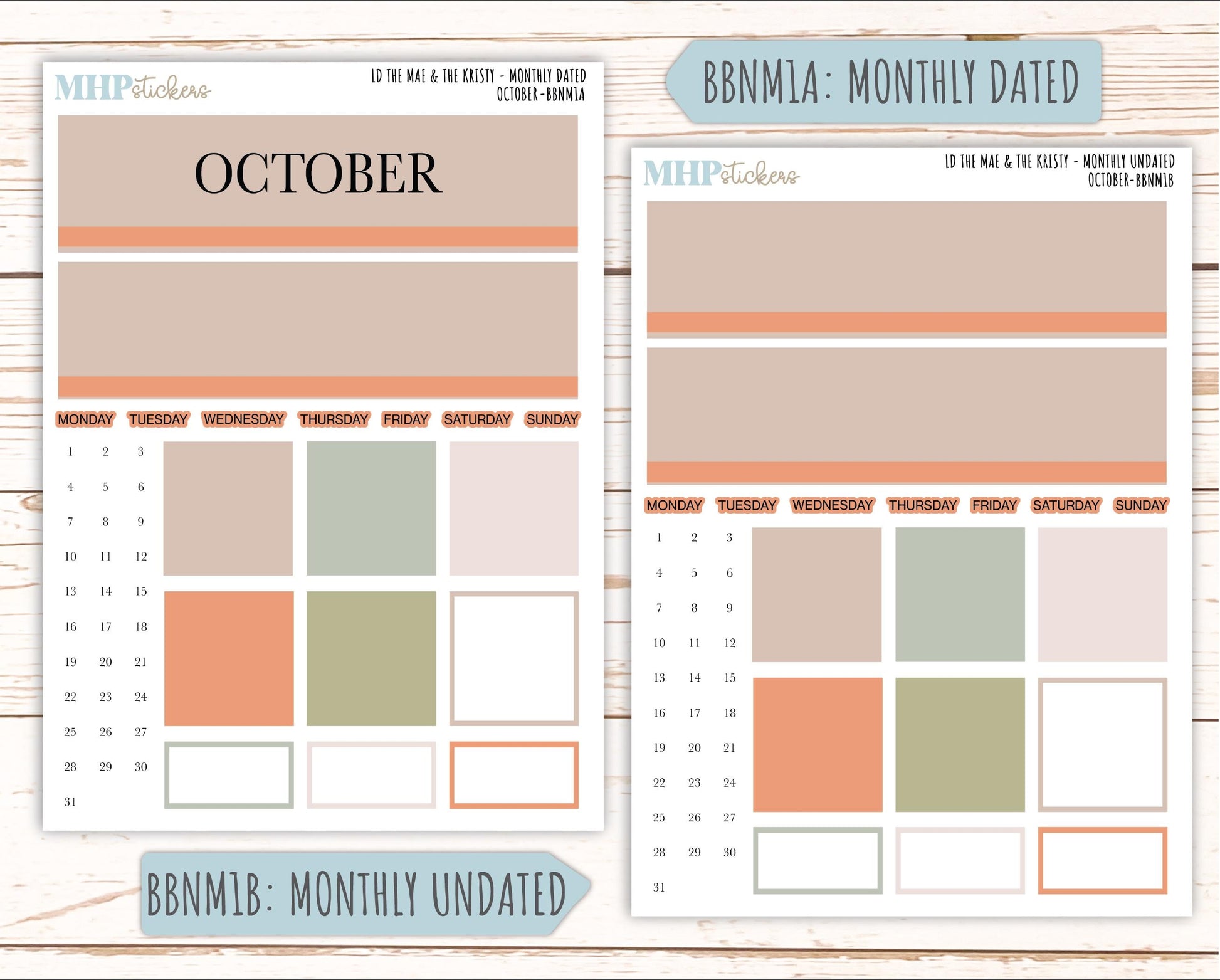 OCTOBER Stickers for The Mae & Kristy Laurel Denise Planners (formerly Book Bound Planner). Neutral Color || BBN