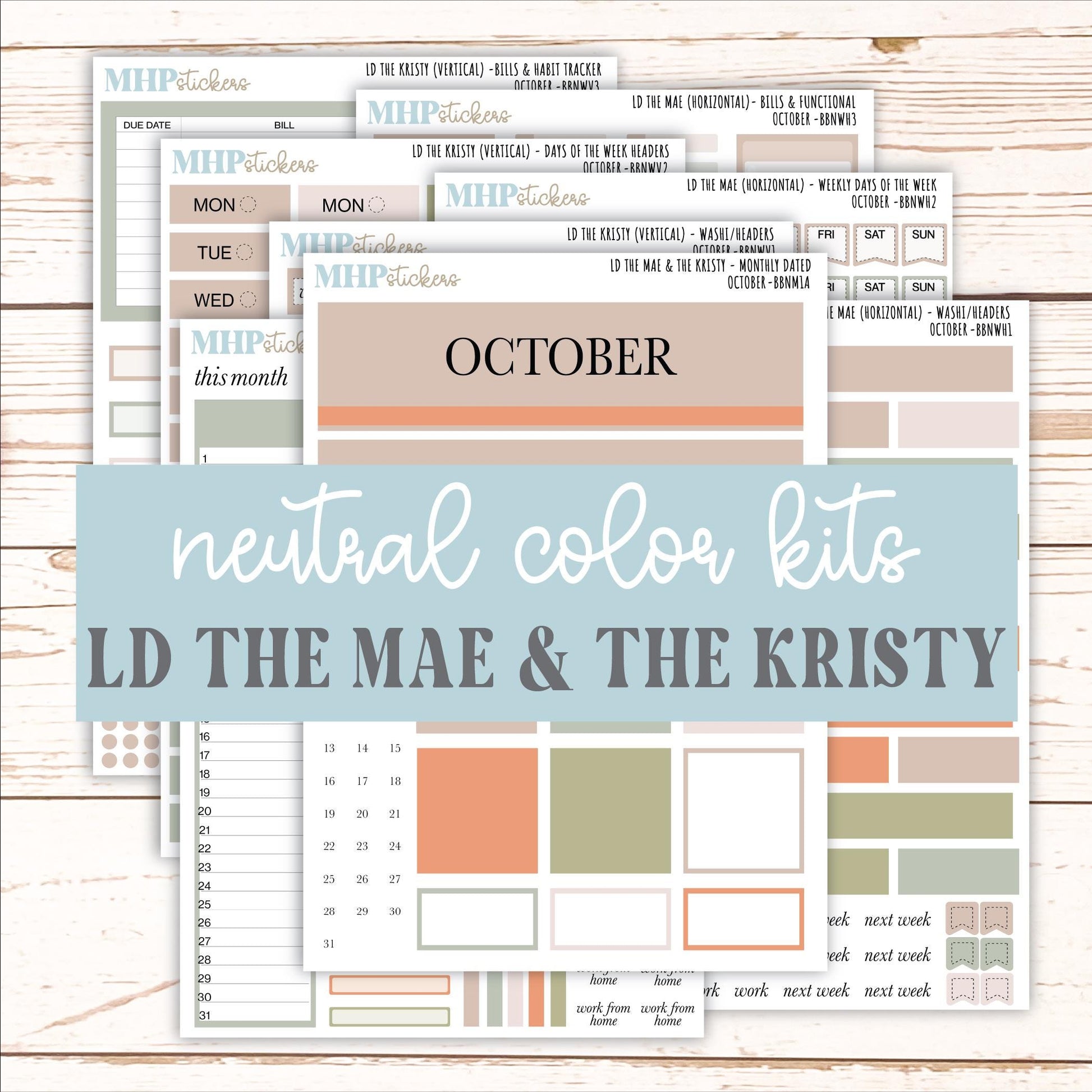 OCTOBER Stickers for The Mae & Kristy Laurel Denise Planners (formerly Book Bound Planner). Neutral Color || BBN