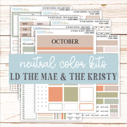 OCTOBER Stickers for The Mae & Kristy Laurel Denise Planners (formerly Book Bound Planner). Neutral Color || BBN