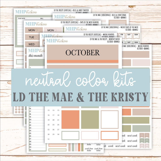 OCTOBER Stickers for The Mae & Kristy Laurel Denise Planners (formerly Book Bound Planner). Neutral Color || BBN