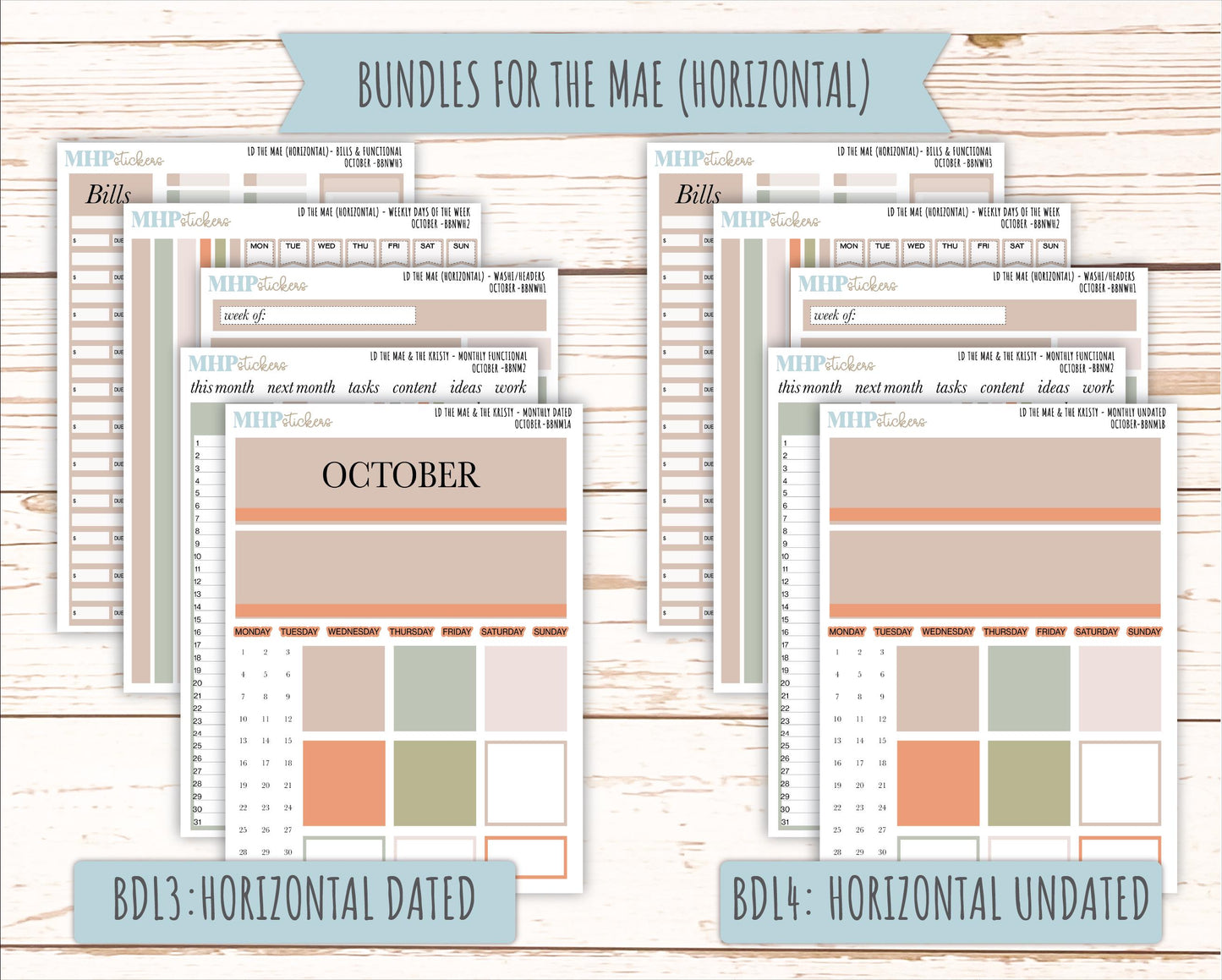 OCTOBER Stickers for The Mae & Kristy Laurel Denise Planners (formerly Book Bound Planner). Neutral Color || BBN