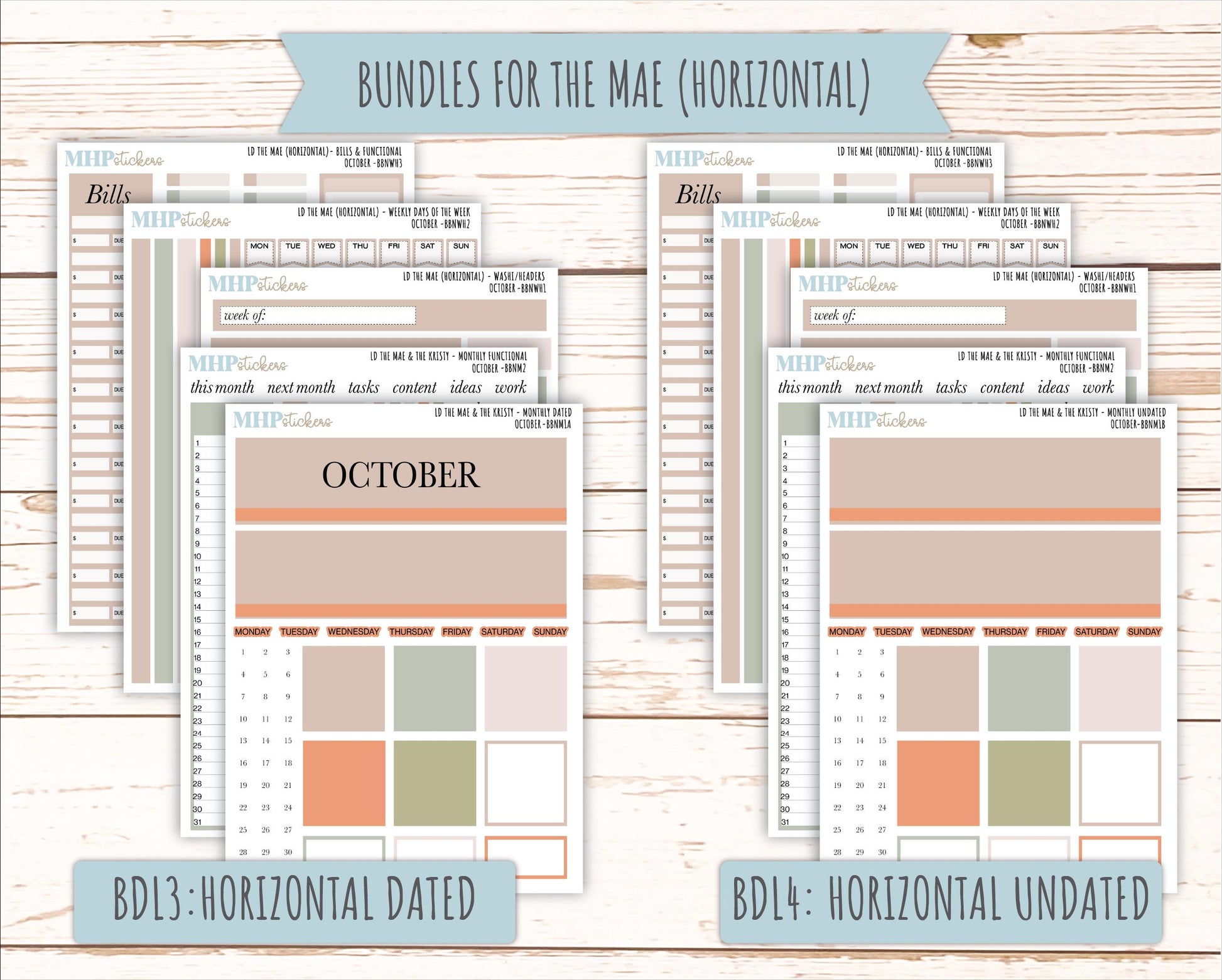 OCTOBER Stickers for The Mae & Kristy Laurel Denise Planners (formerly Book Bound Planner). Neutral Color || BBN