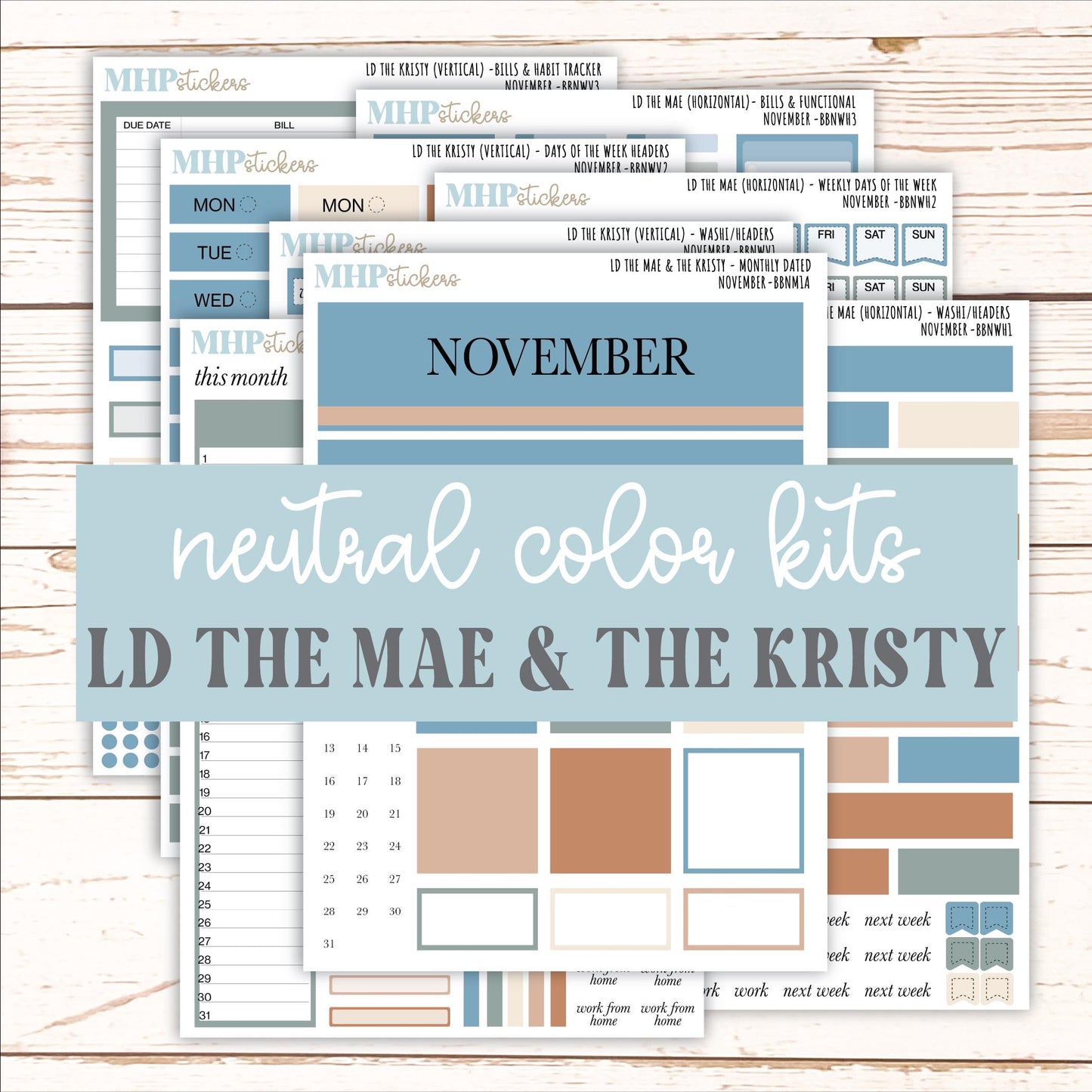 NOVEMBER Stickers for The Mae & Kristy Laurel Denise Planners (formerly Book Bound Planner). Neutral Color || BBN