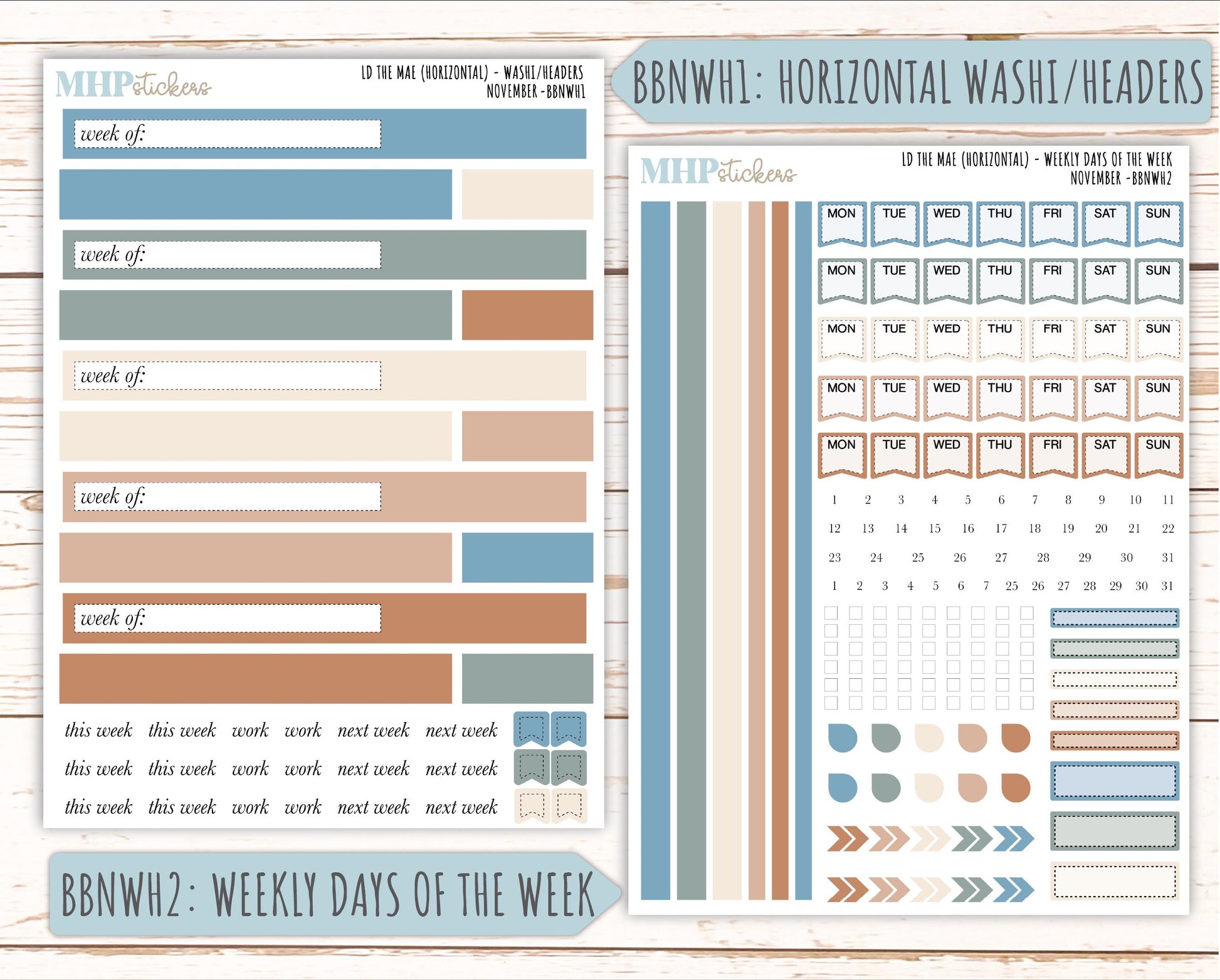 NOVEMBER Stickers for The Mae & Kristy Laurel Denise Planners (formerly Book Bound Planner). Neutral Color || BBN