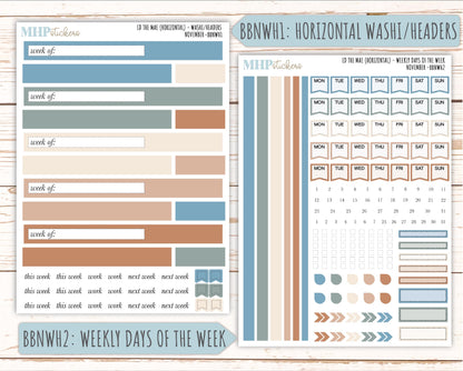 NOVEMBER Stickers for The Mae & Kristy Laurel Denise Planners (formerly Book Bound Planner). Neutral Color || BBN