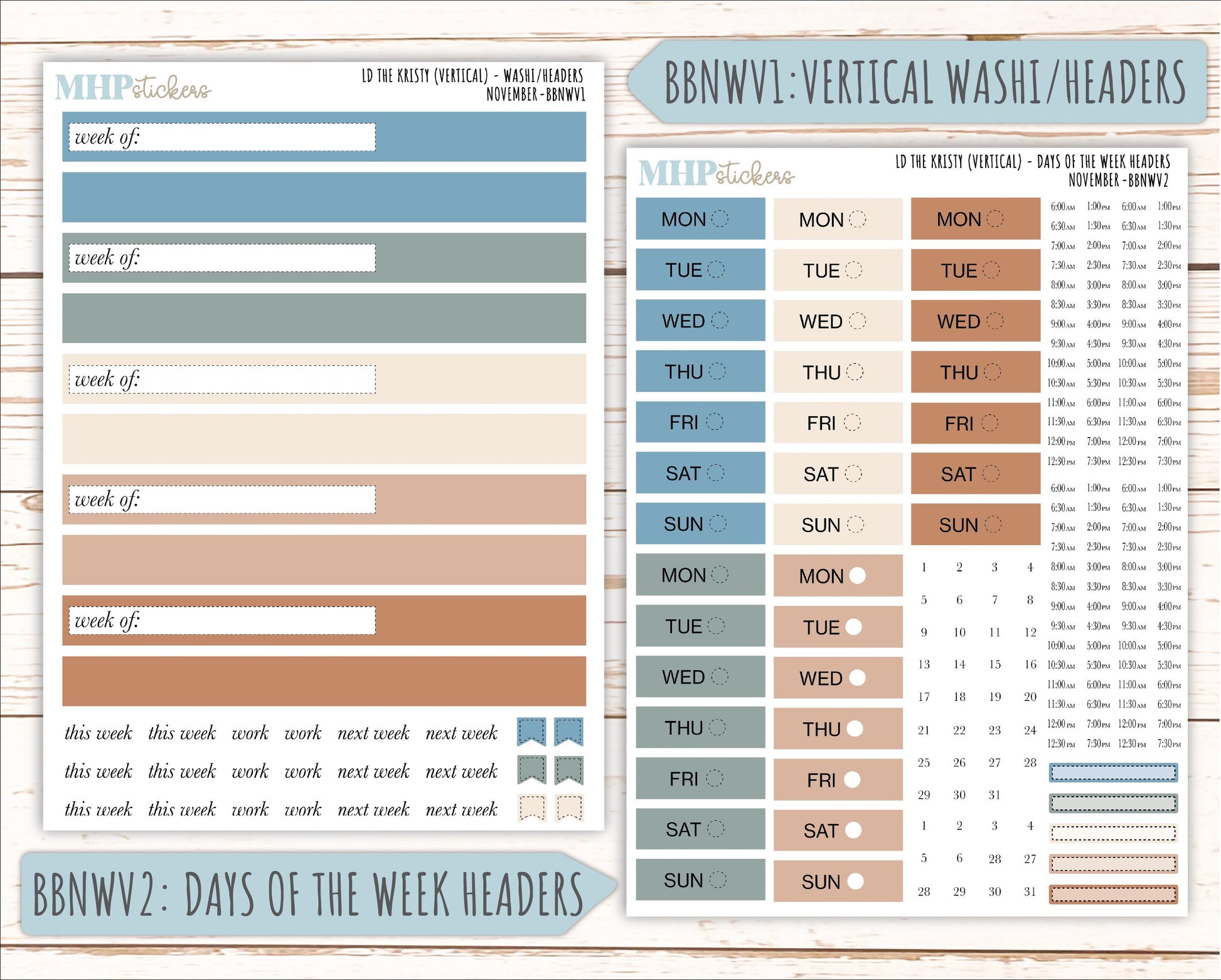 NOVEMBER Stickers for The Mae & Kristy Laurel Denise Planners (formerly Book Bound Planner). Neutral Color || BBN