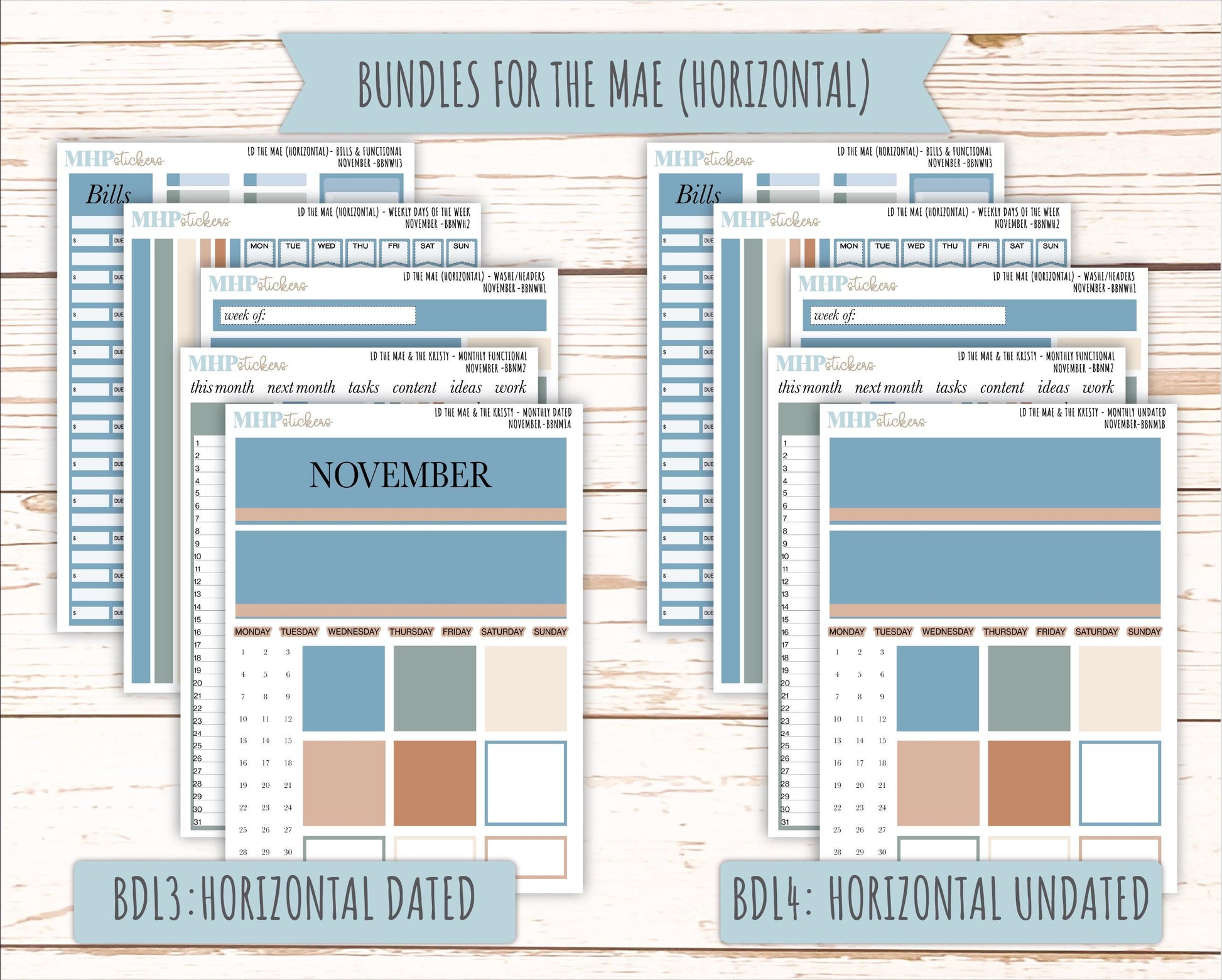 NOVEMBER Stickers for The Mae & Kristy Laurel Denise Planners (formerly Book Bound Planner). Neutral Color || BBN