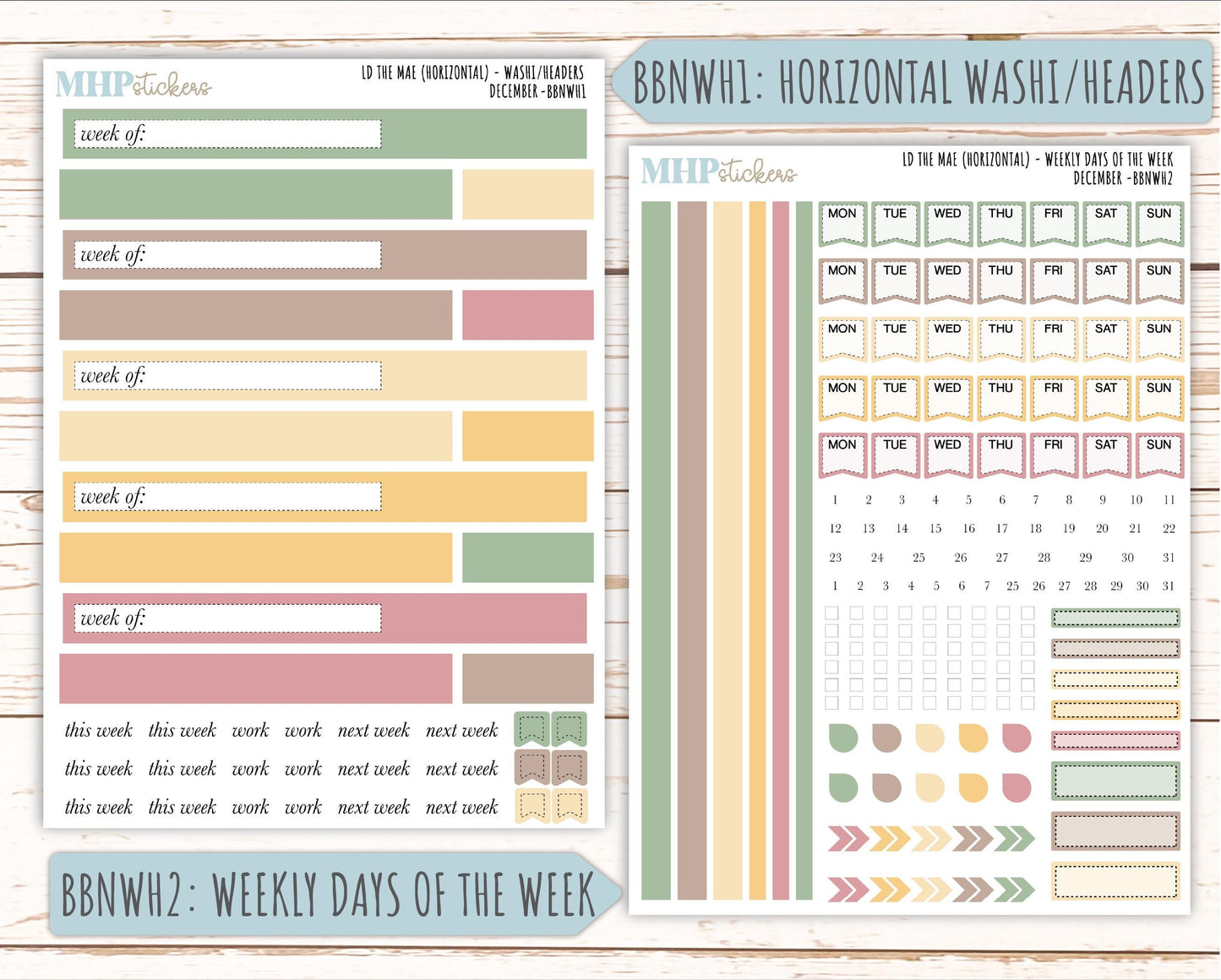 DECEMBER Stickers for The Mae & Kristy Laurel Denise Planners (formerly Book Bound Planner). Neutral Color || BBN