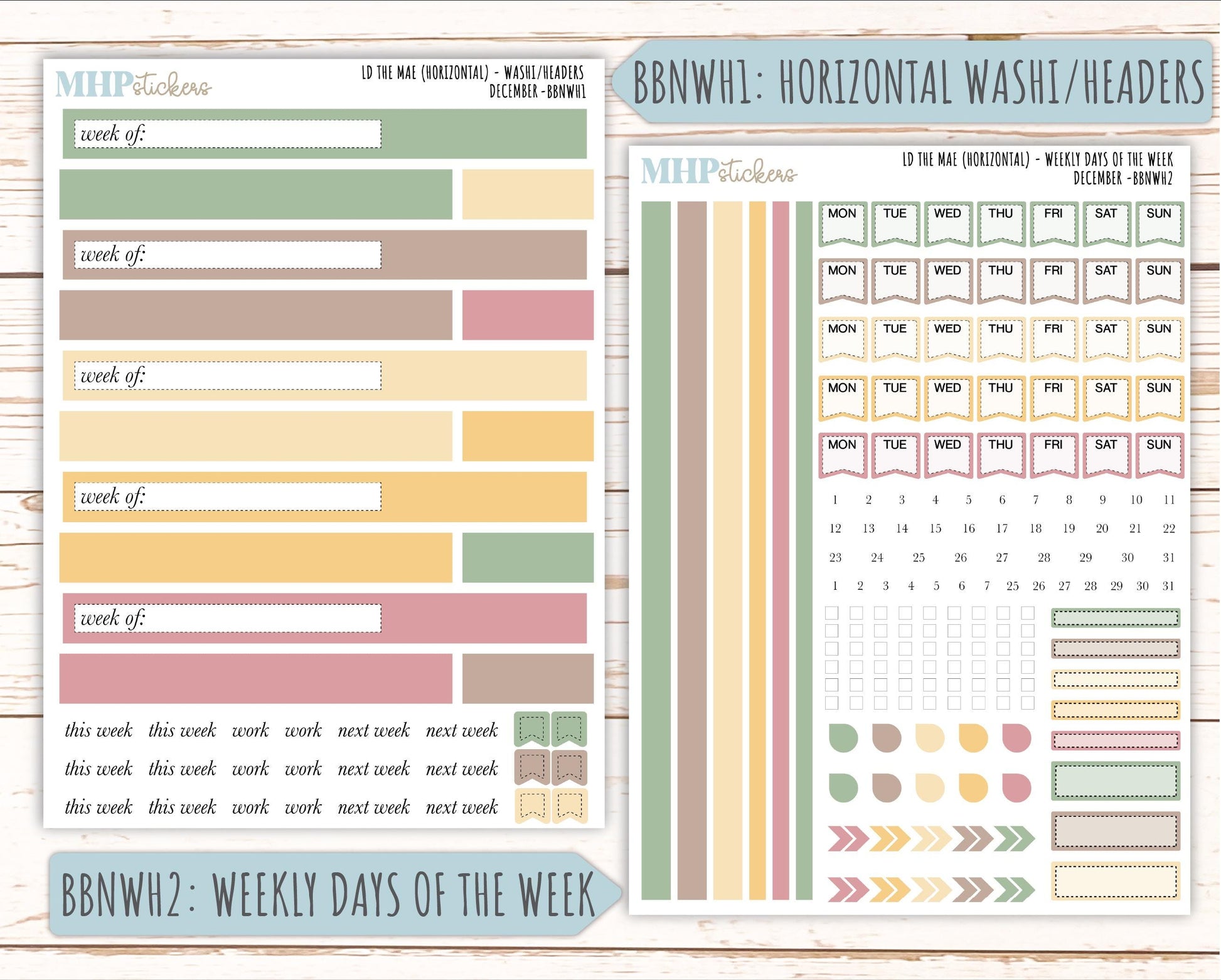 DECEMBER Stickers for The Mae & Kristy Laurel Denise Planners (formerly Book Bound Planner). Neutral Color || BBN