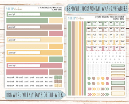 DECEMBER Stickers for The Mae & Kristy Laurel Denise Planners (formerly Book Bound Planner). Neutral Color || BBN
