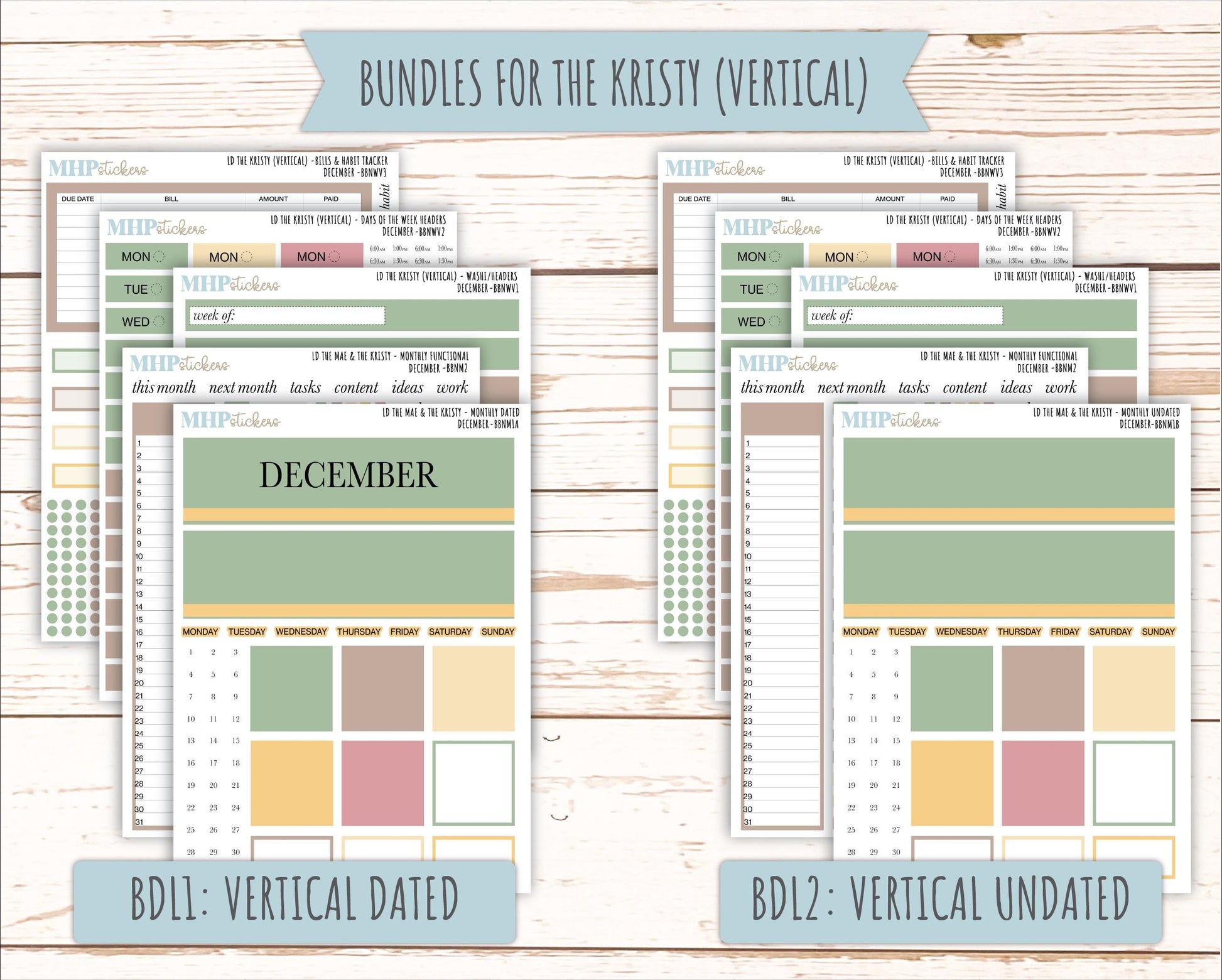 DECEMBER Stickers for The Mae & Kristy Laurel Denise Planners (formerly Book Bound Planner). Neutral Color || BBN