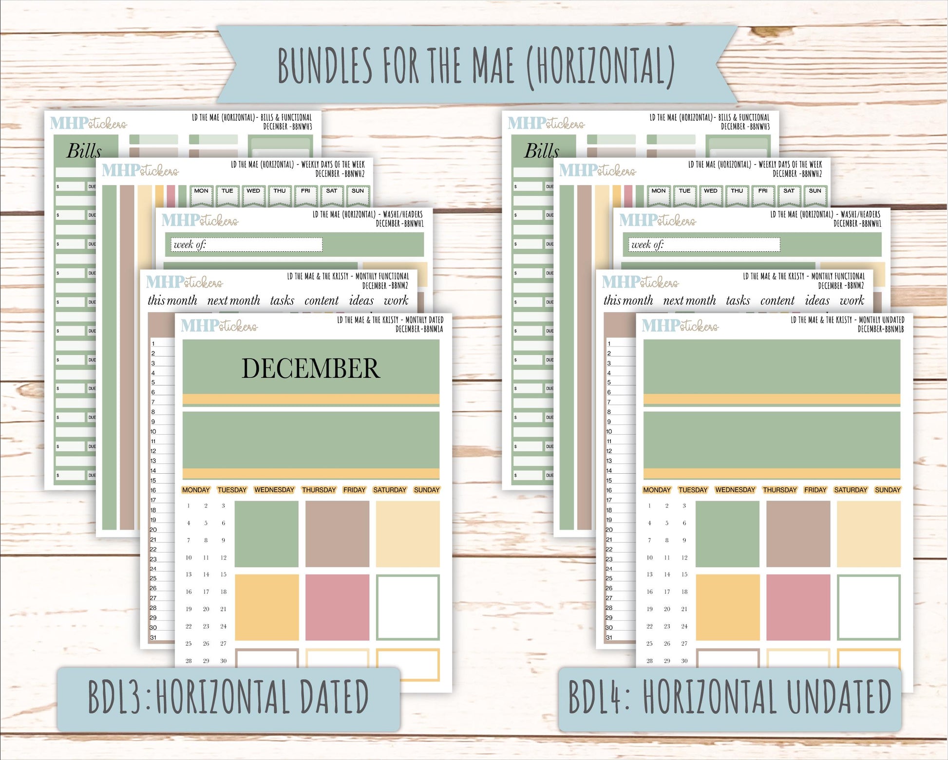 DECEMBER Stickers for The Mae & Kristy Laurel Denise Planners (formerly Book Bound Planner). Neutral Color || BBN
