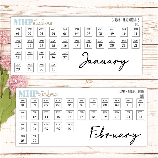 Mini Date Labels for Planners. Sticker Planners || T382