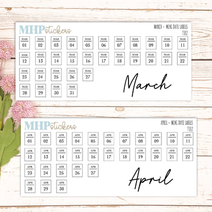 Mini Date Labels for Planners. Sticker Planners || T382