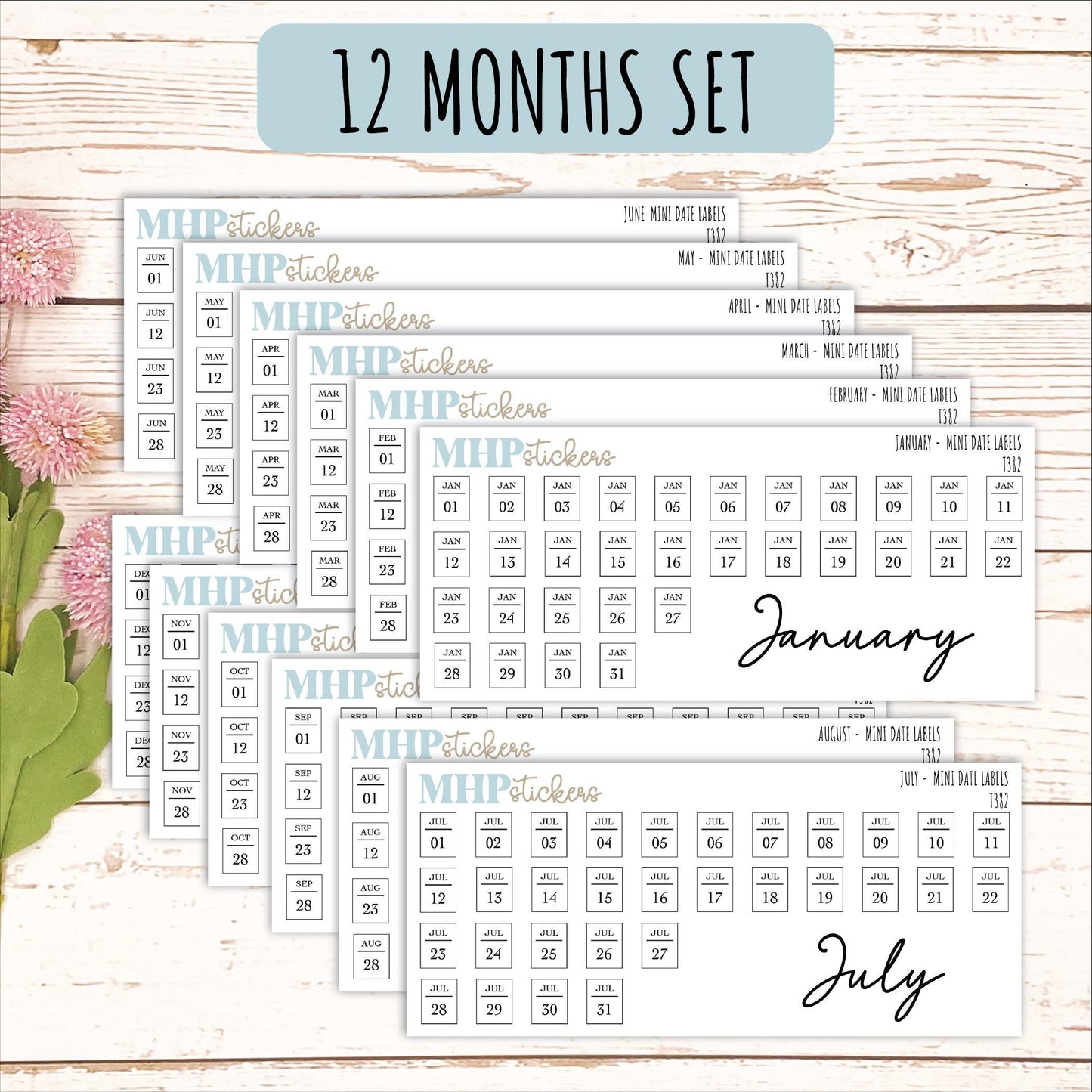 Mini Date Labels for Planners. Sticker Planners || T382