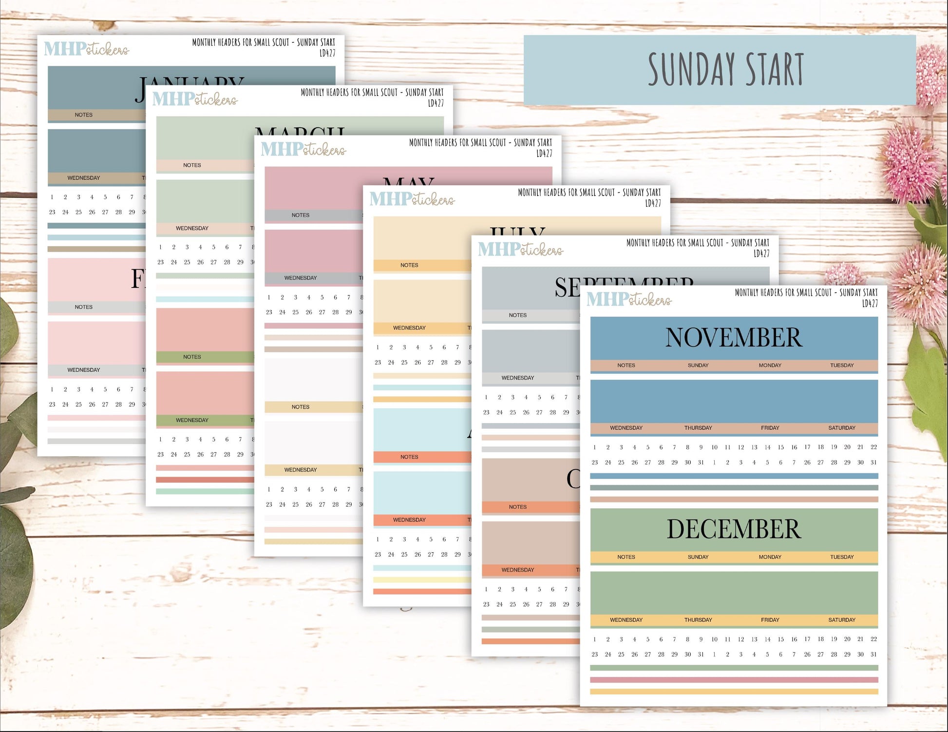 Neutral Color Monthly Headers Set for the Small Scout Laurel Denise Planners || LD427