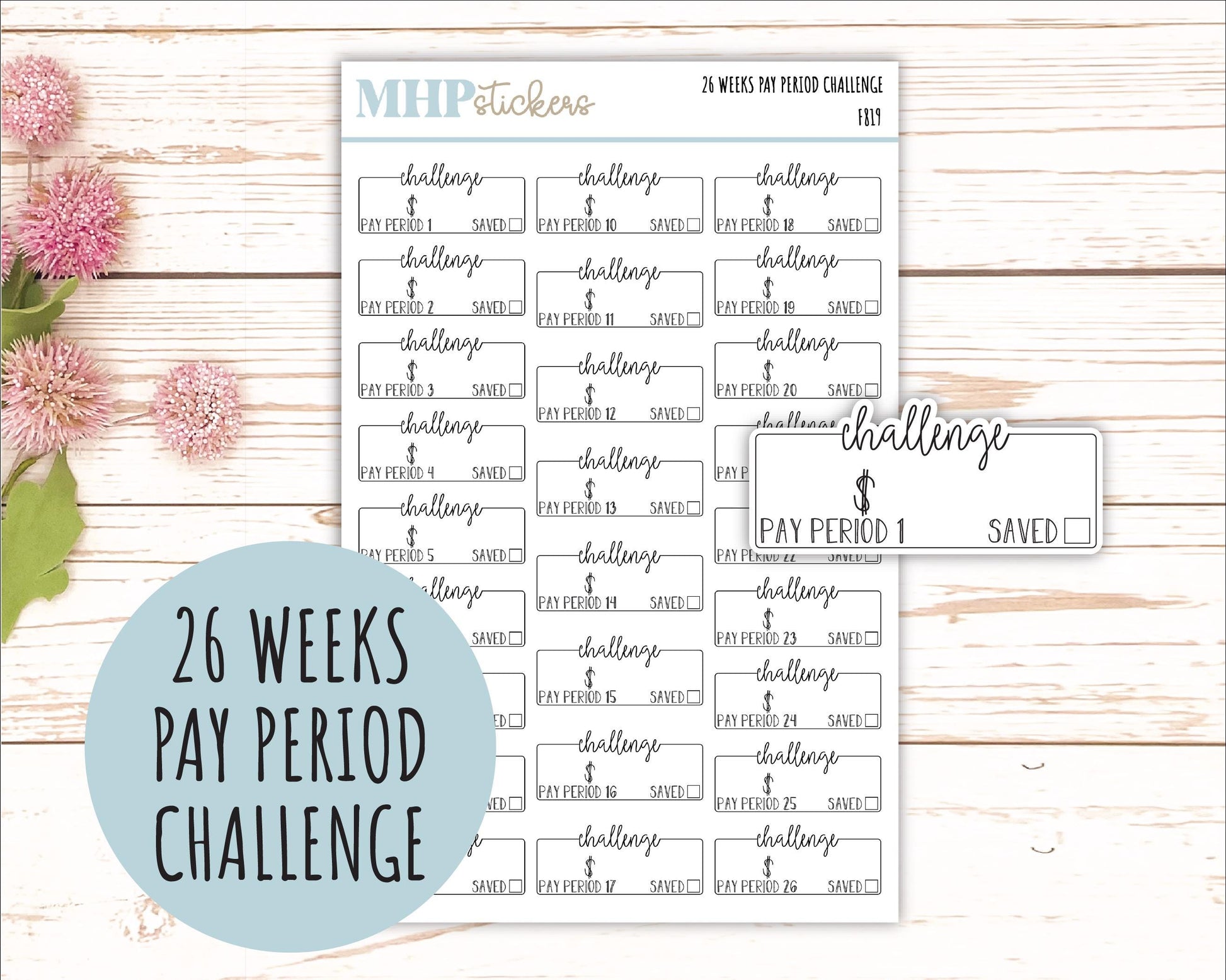 26 Week PAY PERIOD Saving Challenge Stickers || F819