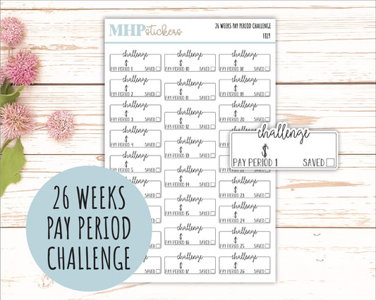 26 Week PAY PERIOD Saving Challenge Stickers || F819