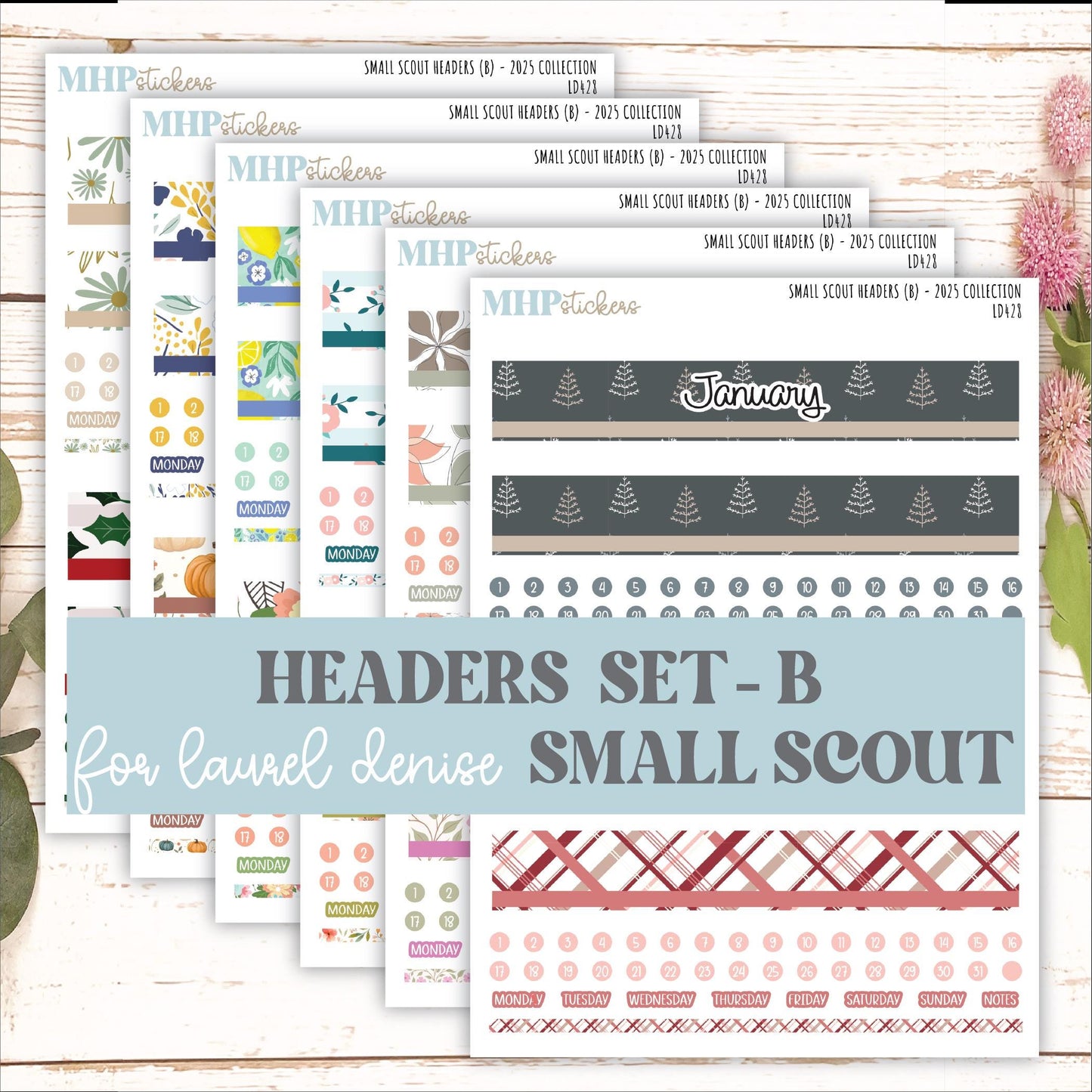 Monthly Headers Set for Laurel Denise Small Scout Planner. 2025 Collection (B) || LD428