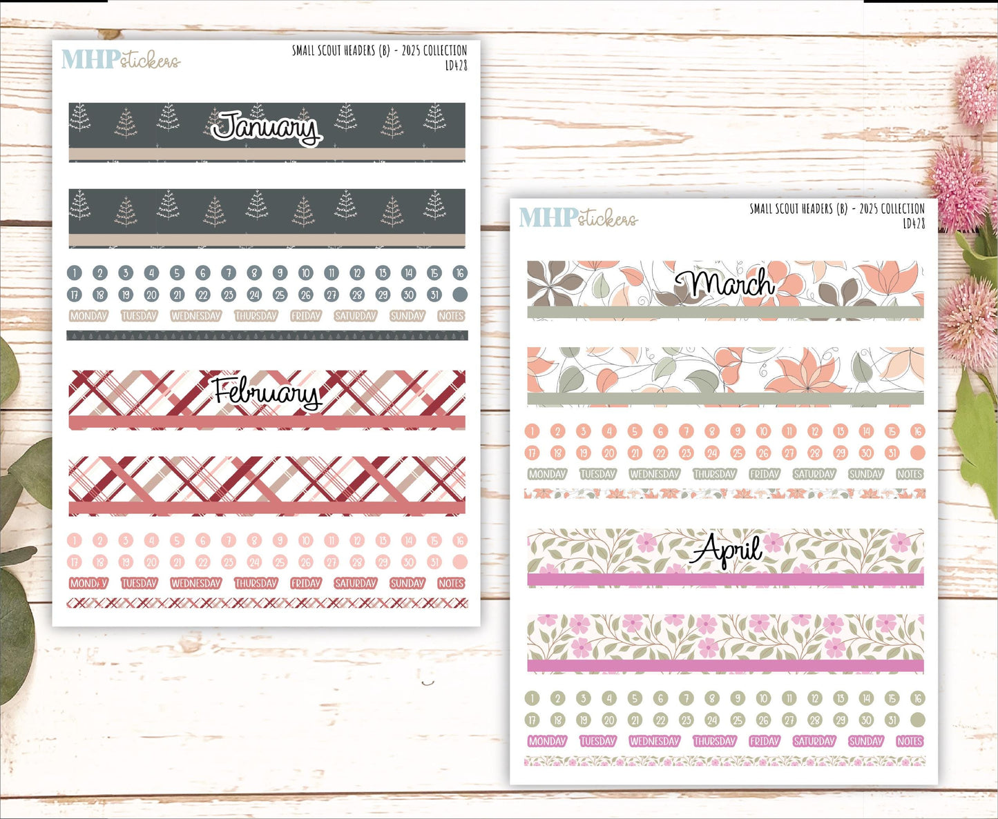 Monthly Headers Set for Laurel Denise Small Scout Planner. 2025 Collection (B) || LD428