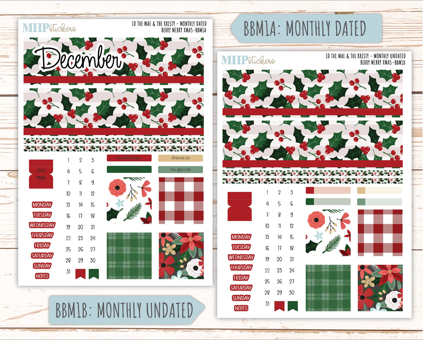 DECEMBER 2025 Stickers for The Mae & The Kristy Laurel Denise Planners ( Formerly Book Bound Planner) "Berry merry XMas" || BB