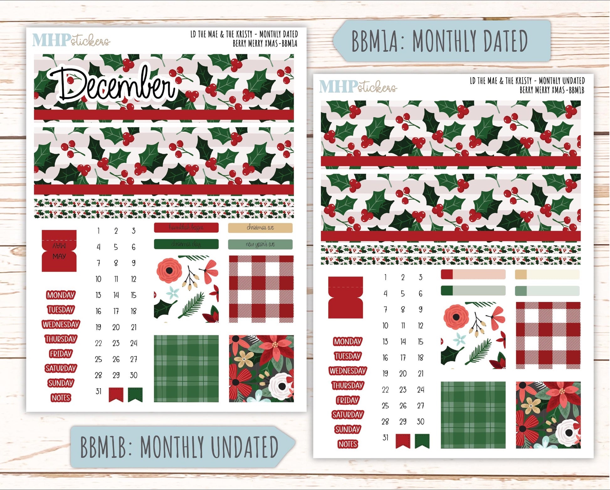 DECEMBER 2025 Stickers for The Mae & The Kristy Laurel Denise Planners ( Formerly Book Bound Planner) "Berry merry XMas" || BB
