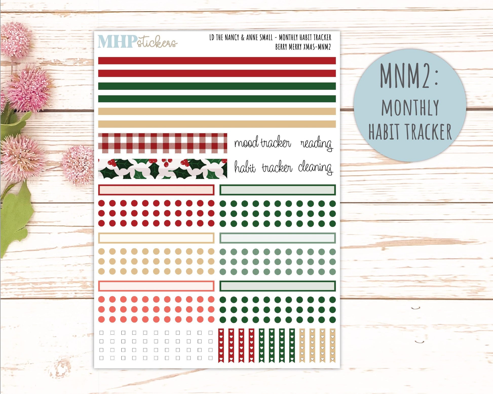 DECEMBER 2025 Stickers for Small Nancy & Anne Laurel Denise Planners. (Formerly Mini Planner) "Berry Merry Xmas" || MN
