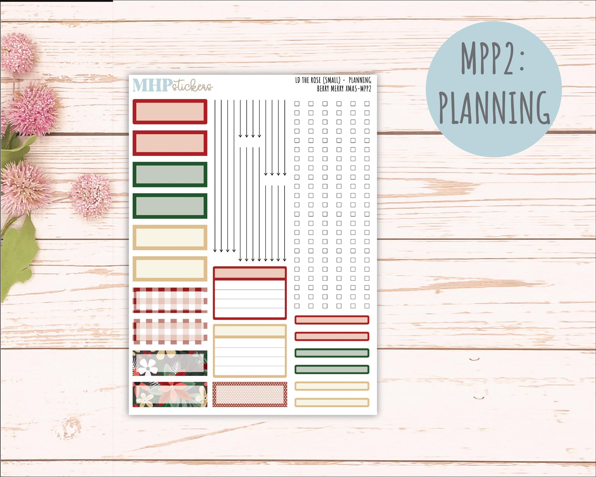 DECEMBER 2025 Stickers for The Rose Small Laurel Denise Planner (Formerly Mini Project Planner) "Berry Merry Xmas" || MPP