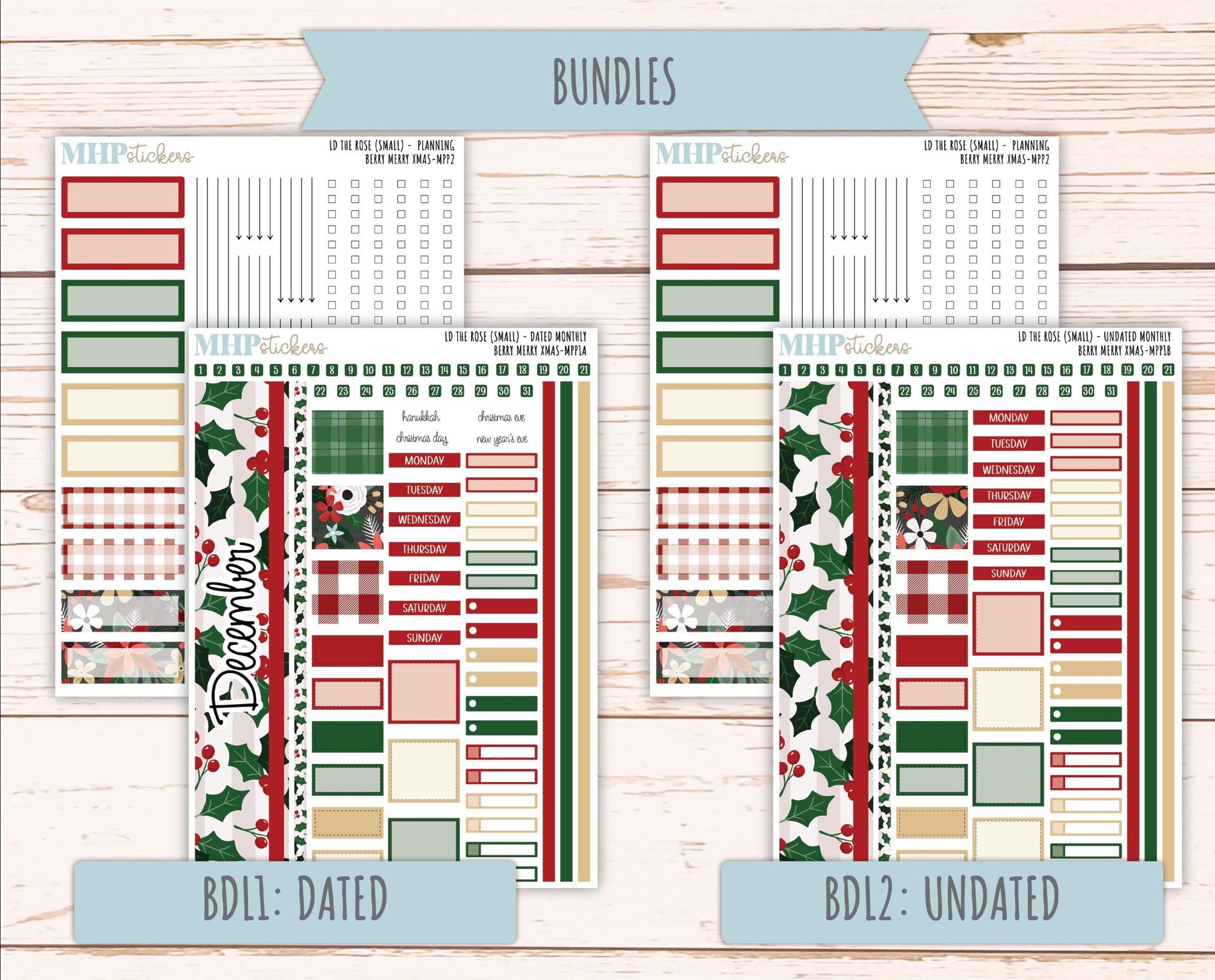 DECEMBER 2025 Stickers for The Rose Small Laurel Denise Planner (Formerly Mini Project Planner) "Berry Merry Xmas" || MPP