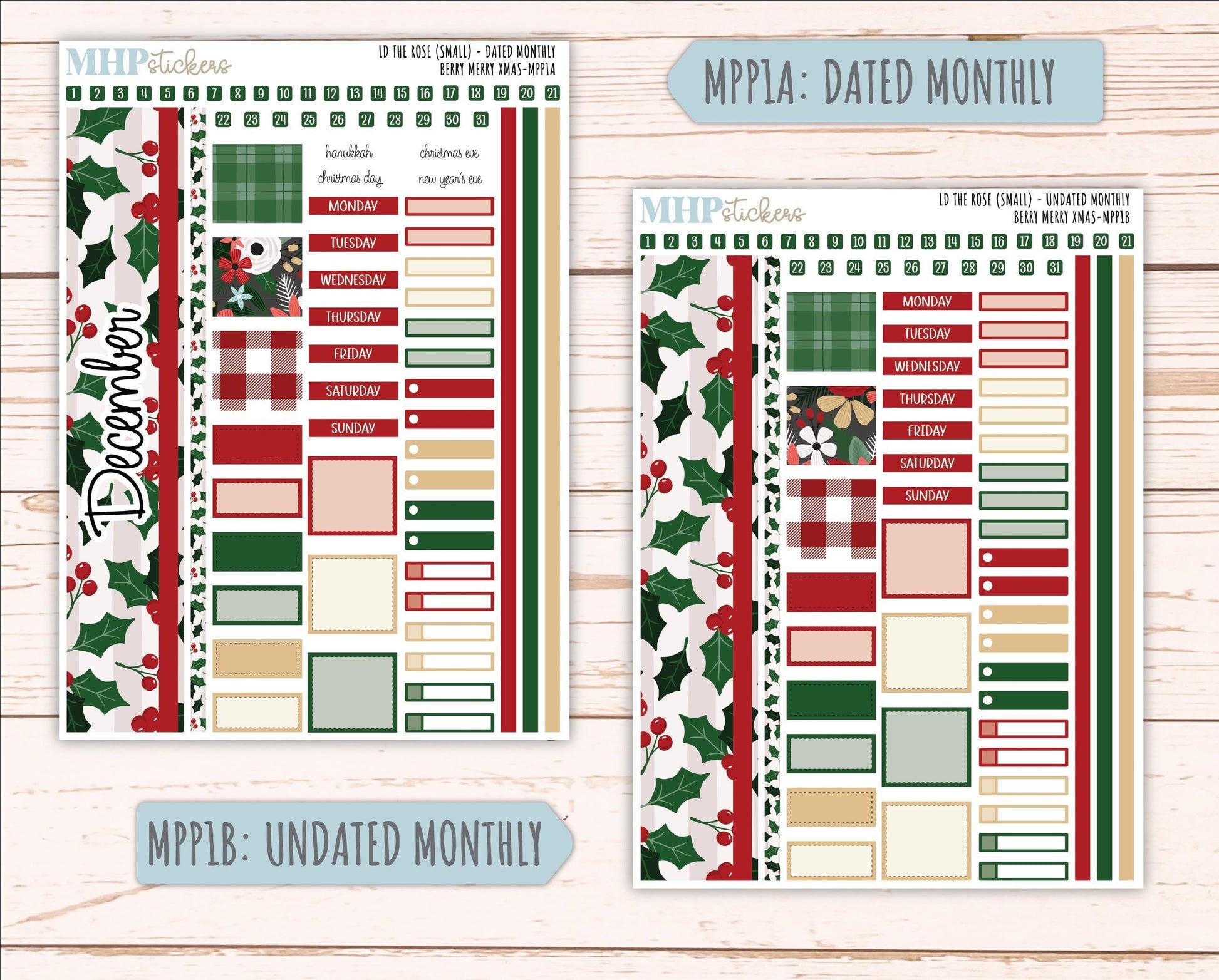 DECEMBER 2025 Stickers for The Rose Small Laurel Denise Planner (Formerly Mini Project Planner) "Berry Merry Xmas" || MPP