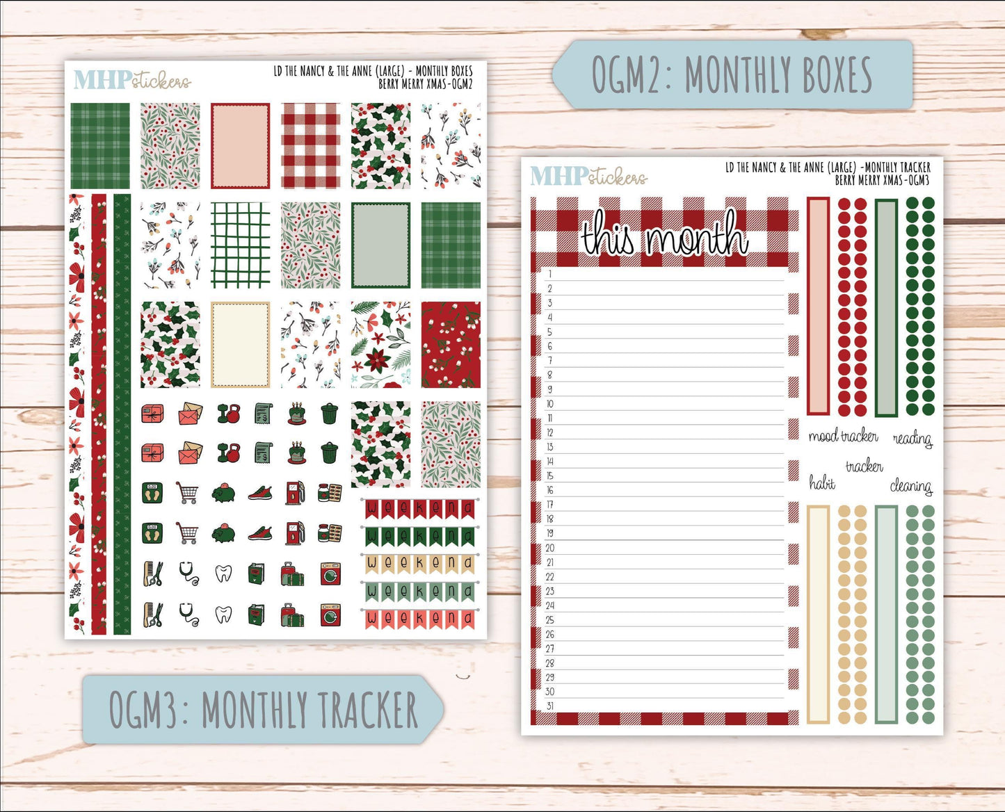 DECEMBER 2025 Stickers for Large-size Horizontal & Vertical Laurel Denise Planners. (Formerly Original Size) "Berry Merry Xmas" || OG