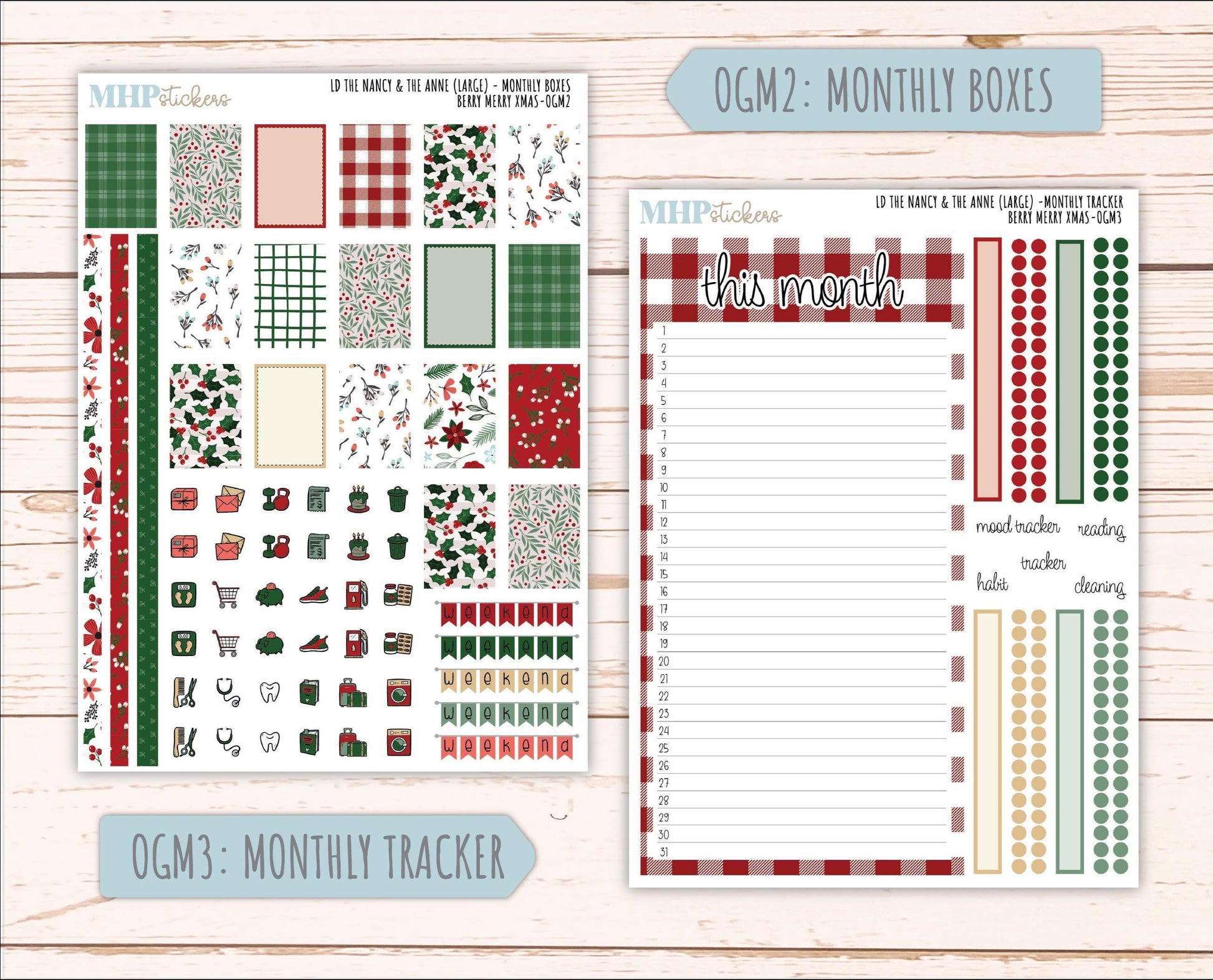 DECEMBER 2025 Stickers for Large-size Horizontal & Vertical Laurel Denise Planners. (Formerly Original Size) "Berry Merry Xmas" || OG