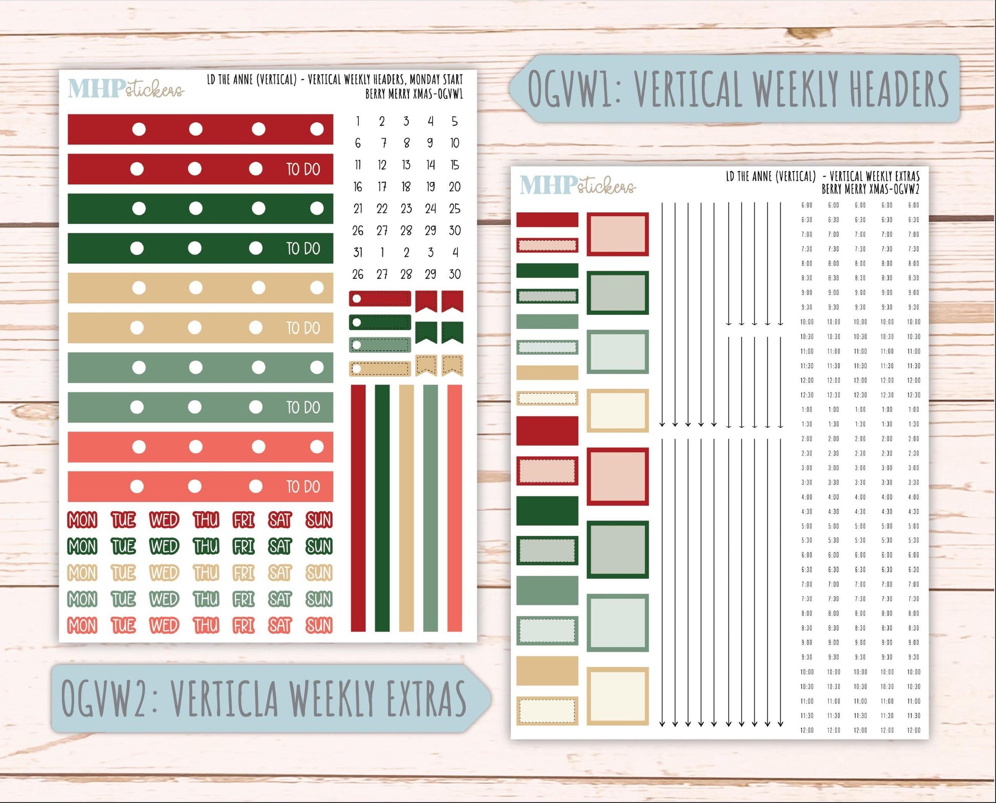 DECEMBER 2025 Stickers for Large-size Horizontal & Vertical Laurel Denise Planners. (Formerly Original Size) "Berry Merry Xmas" || OG