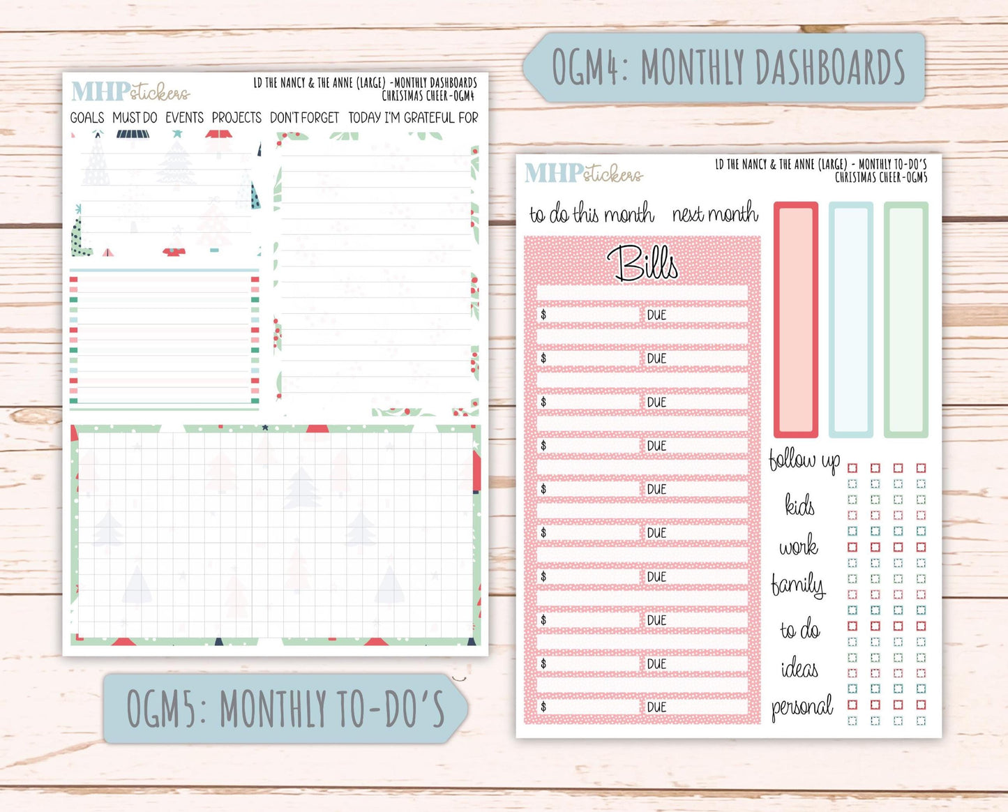 DECEMBER 2025 Stickers for Large-size Horizontal & Vertical Laurel Denise Planners. (Formerly Original Size) "Christmas Cheer" || OG