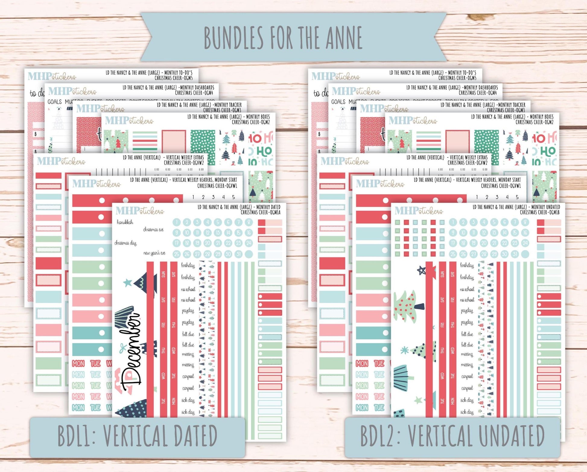 DECEMBER 2025 Stickers for Large-size Horizontal & Vertical Laurel Denise Planners. (Formerly Original Size) "Christmas Cheer" || OG