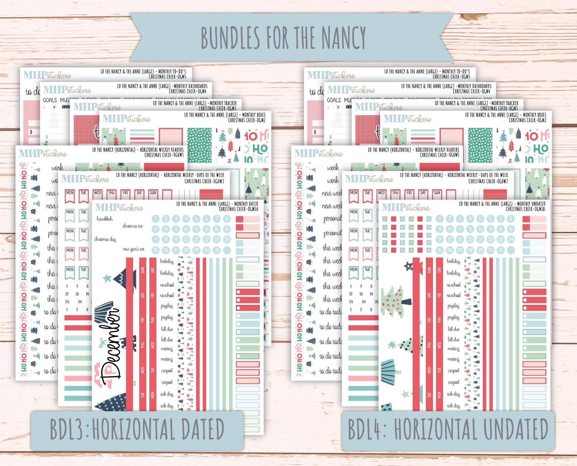 DECEMBER 2025 Stickers for Large-size Horizontal & Vertical Laurel Denise Planners. (Formerly Original Size) "Christmas Cheer" || OG