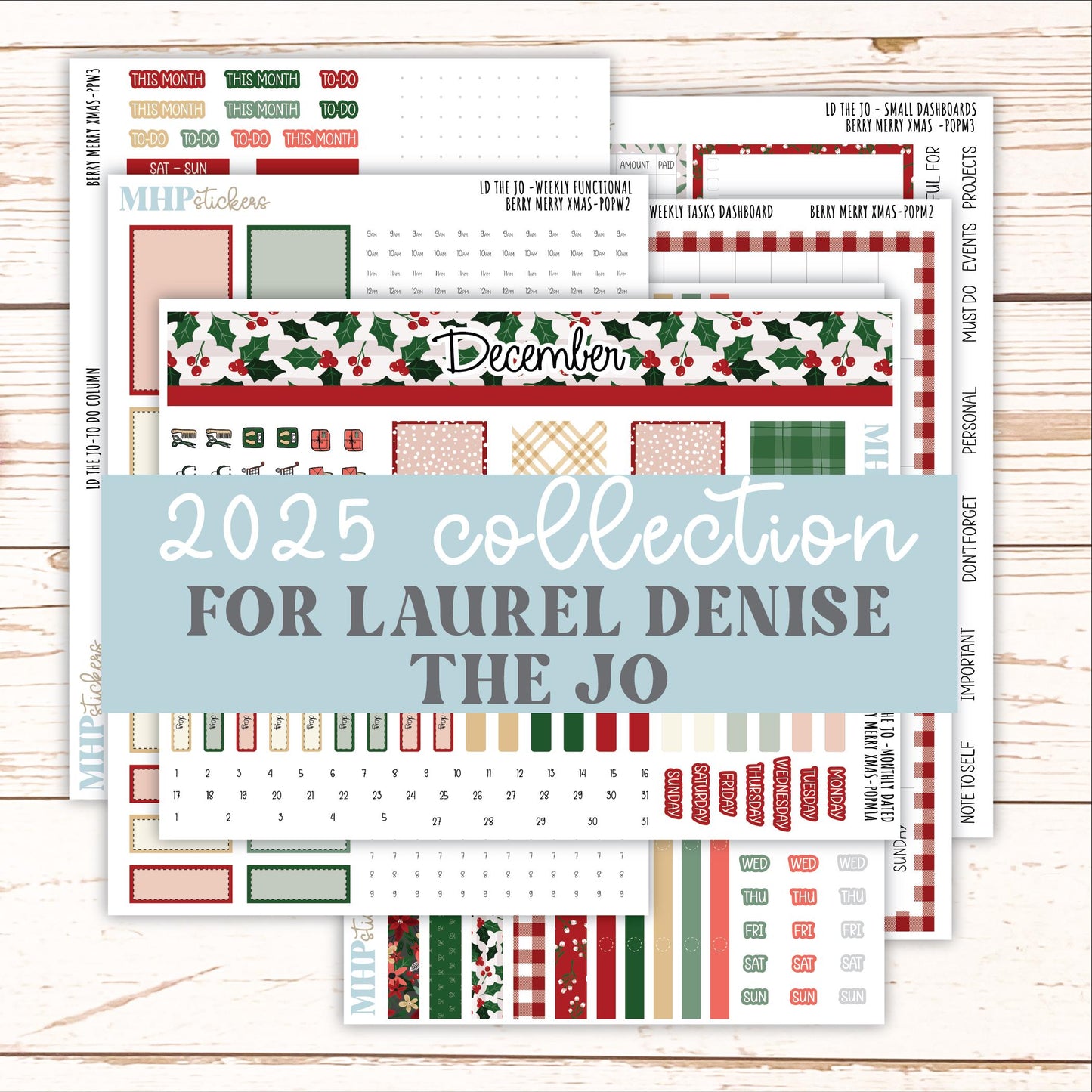 DECEMBER 2025 Stickers for The Jo Laurel Denise Planner (Formerly Pop-Up Planner) "Berry Merry Xmas" || POP
