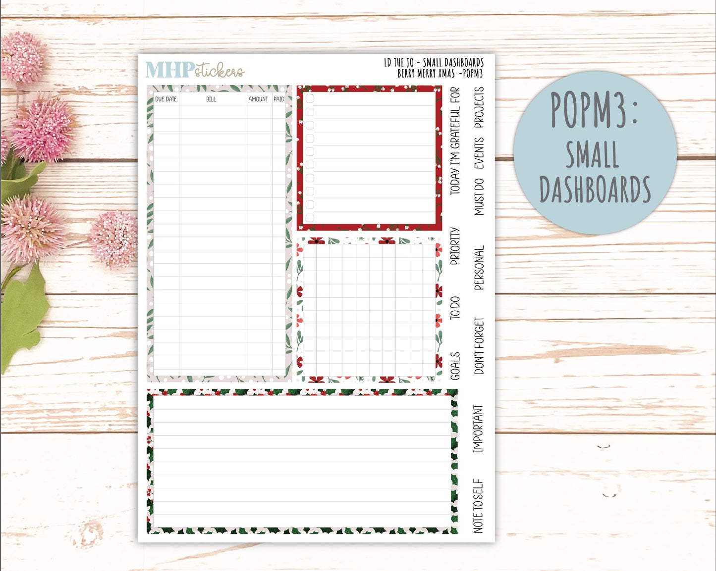 DECEMBER 2025 Stickers for The Jo Laurel Denise Planner (Formerly Pop-Up Planner) "Berry Merry Xmas" || POP