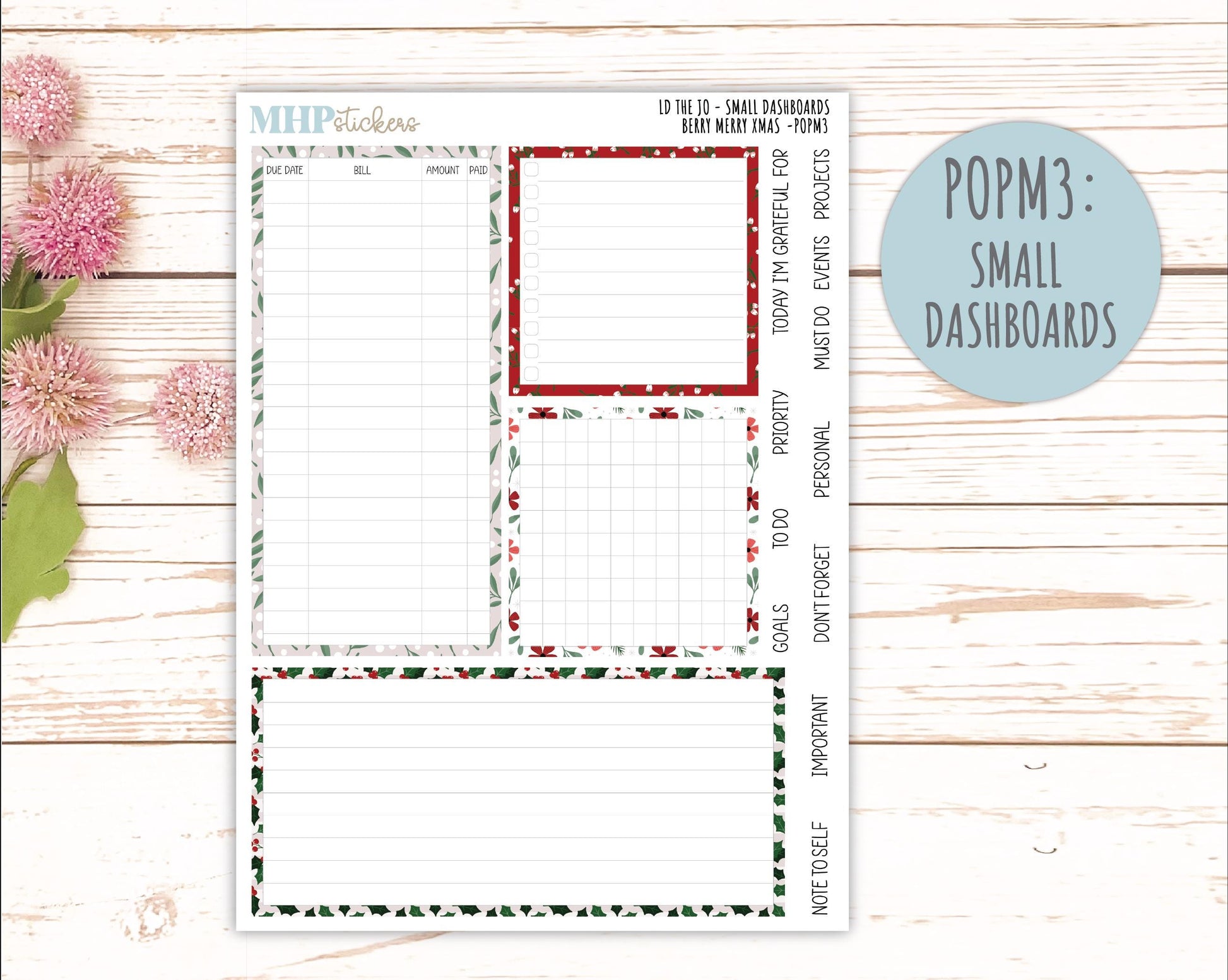 DECEMBER 2025 Stickers for The Jo Laurel Denise Planner (Formerly Pop-Up Planner) "Berry Merry Xmas" || POP