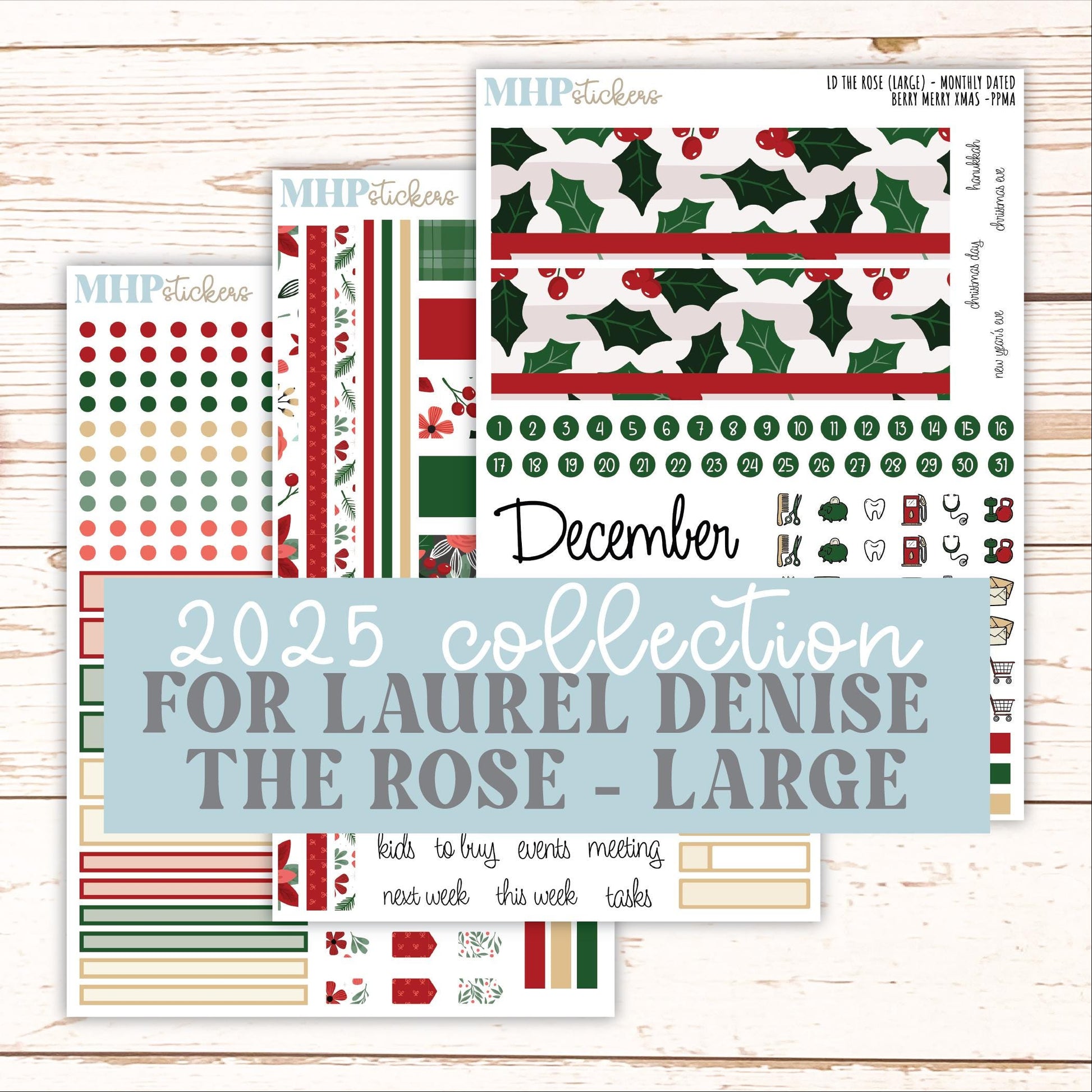 DECEMBER Stickers for the large Laurel Denise Rose Planner (Formerly Project Planner) "Berry Merry Xmas" || PP