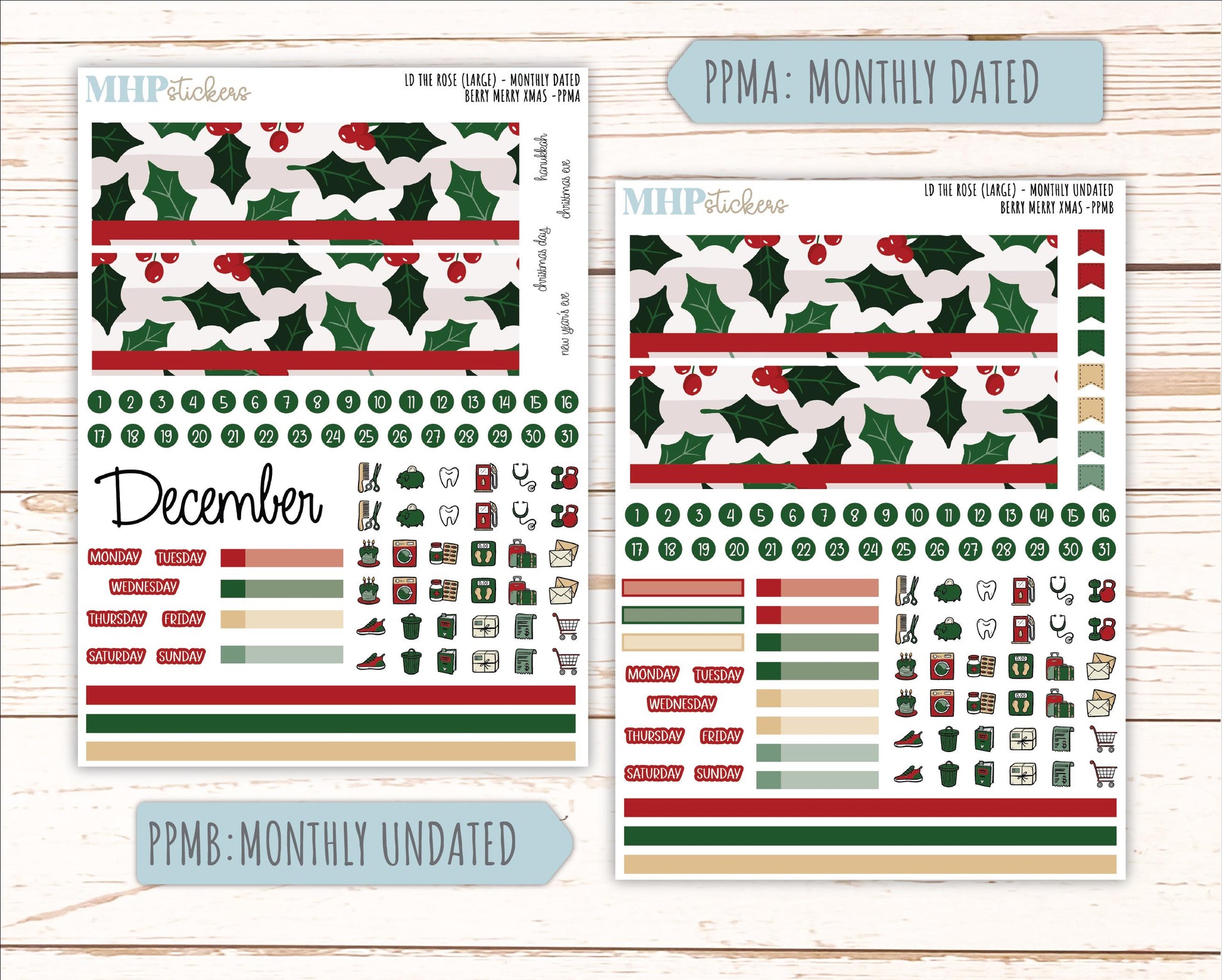 DECEMBER Stickers for the large Laurel Denise Rose Planner (Formerly Project Planner) "Berry Merry Xmas" || PP