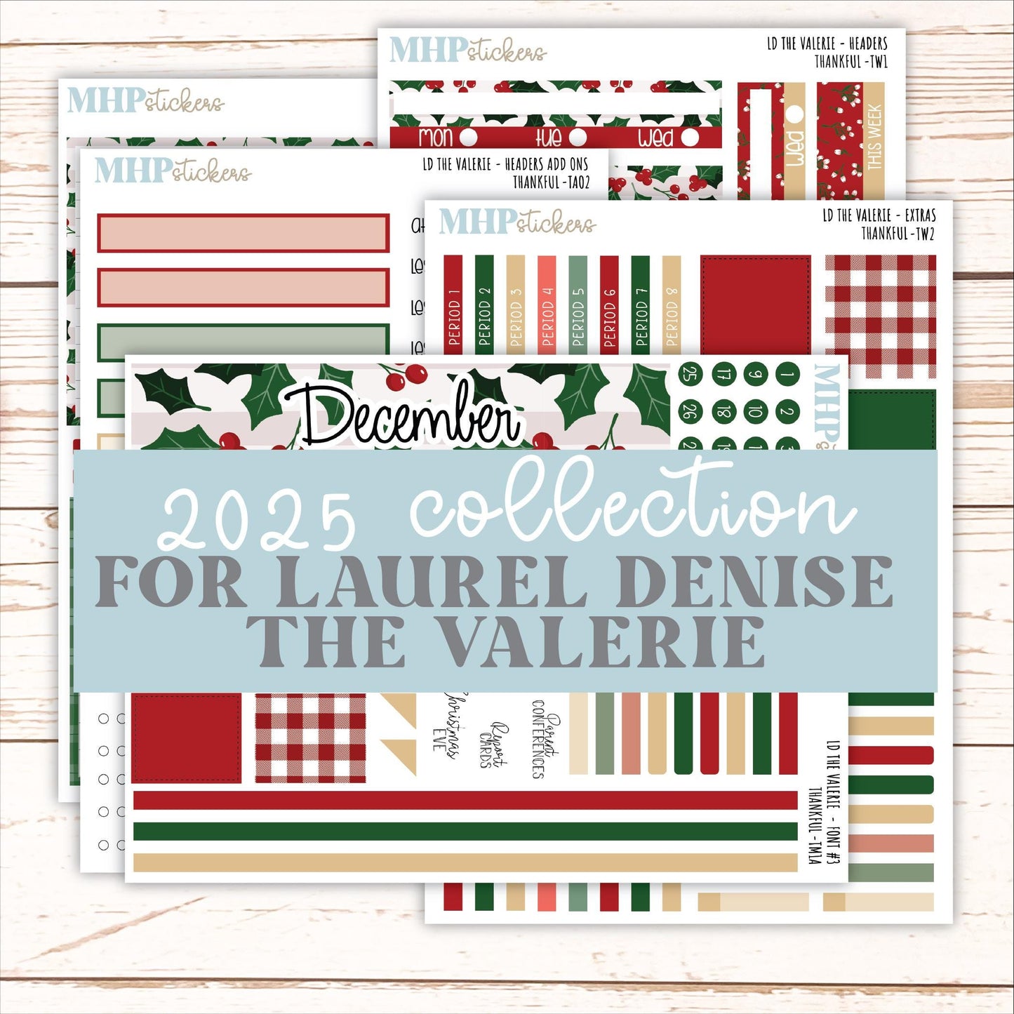 DECEMBER Stickers for The Valerie Laurel Denise Planner (Formerly Teacher Planner) "Berry Merry Xmas" || TC