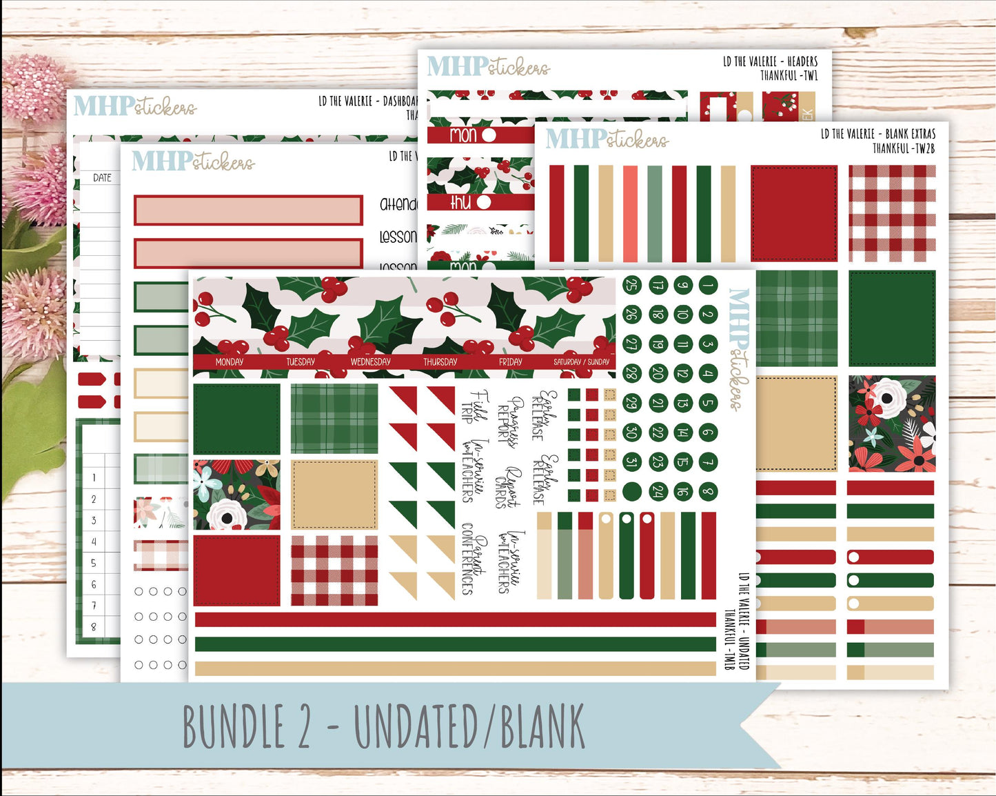 DECEMBER Stickers for The Valerie Laurel Denise Planner (Formerly Teacher Planner) "Berry Merry Xmas" || TC