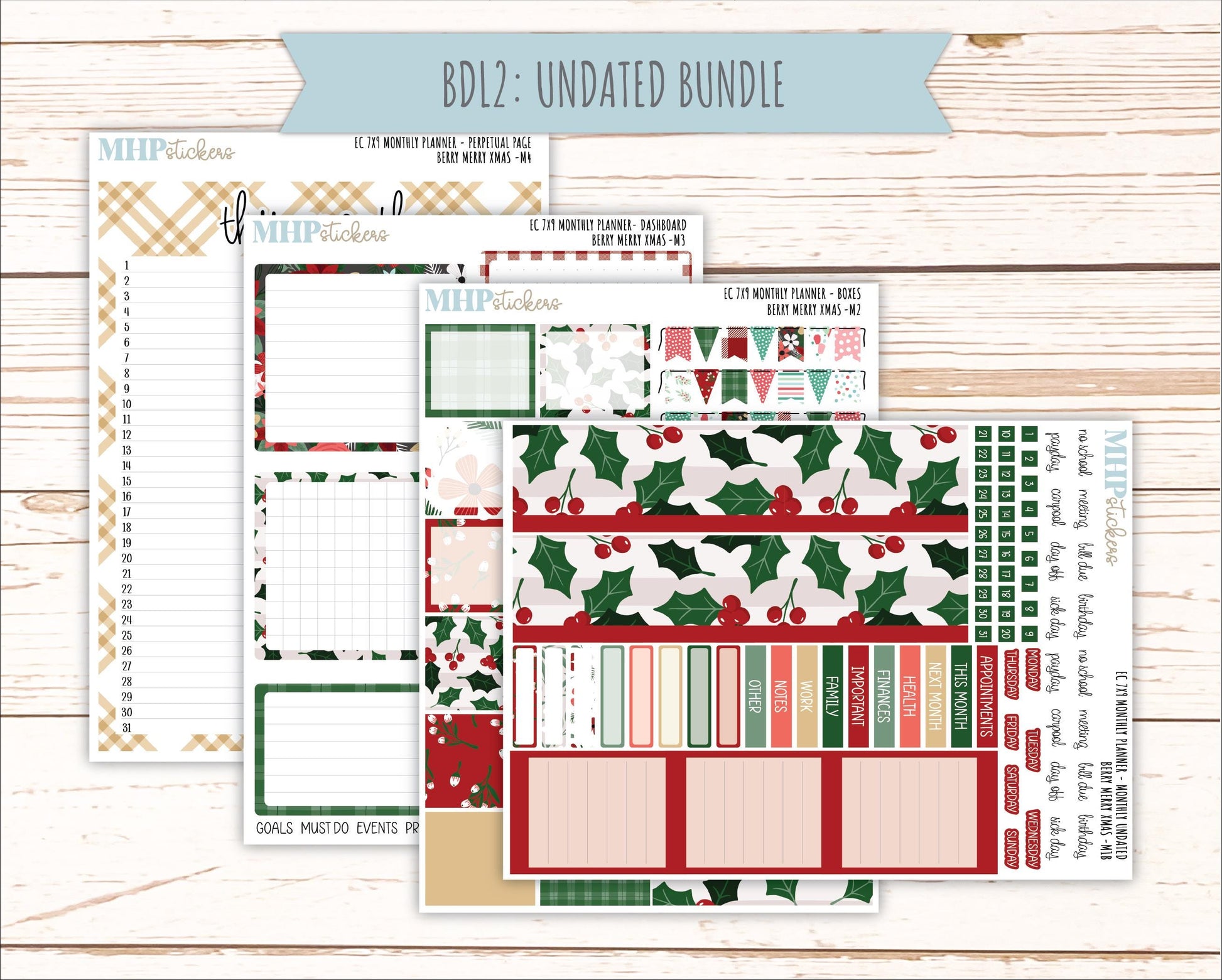 DECEMBER MONTHLY Kit for 7x9 Erin Condren Planners. 2025 Collection "Berry Merry Xmas" || ECM