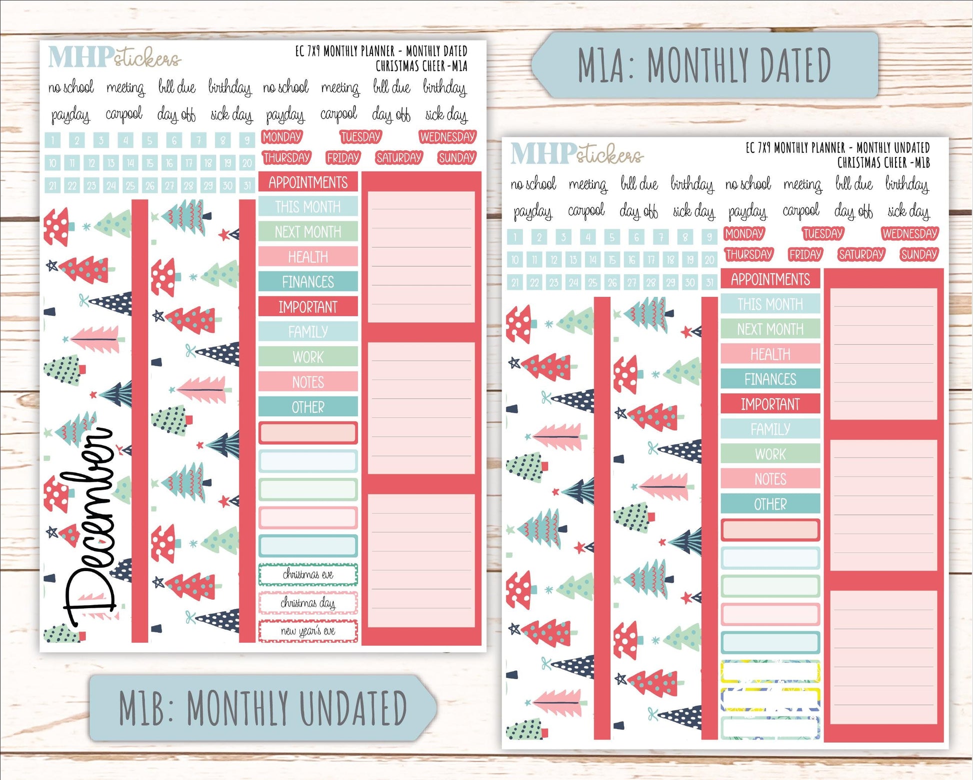 DECEMBER MONTHLY Kit for 7x9 Erin Condren Planners. 2025 Collection "Christmas Cheer" || ECM