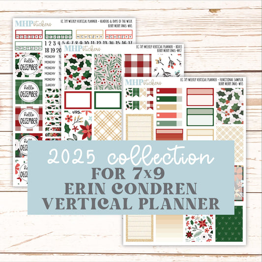 DECEMBER Weekly Vertical Kits for 7x9 Erin Condren Planners. "Berry Merry Xmas" || ECWV