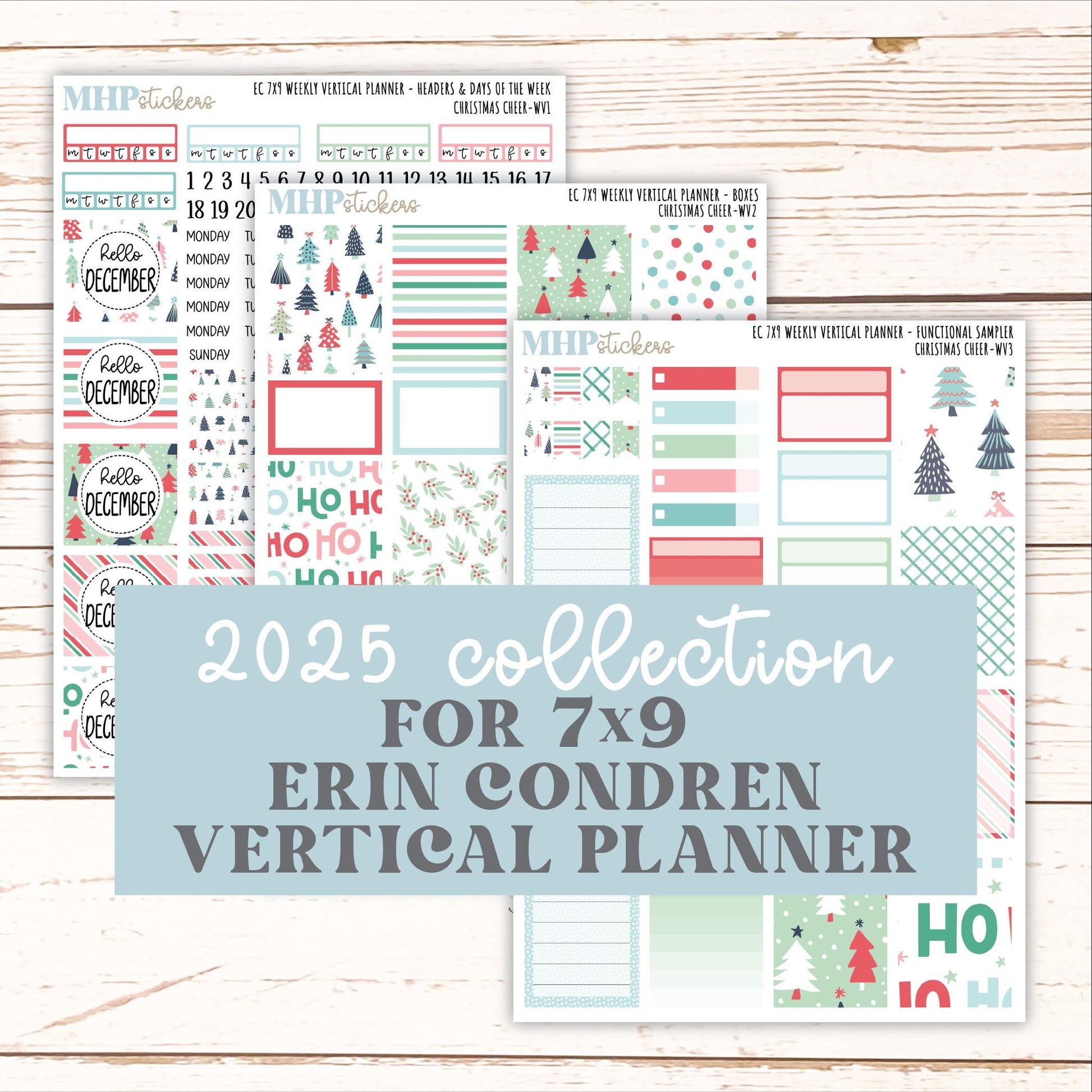 DECEMBER Weekly Vertical Kits for 7x9 Erin Condren Planners. "Christmas Cheer" || ECWV