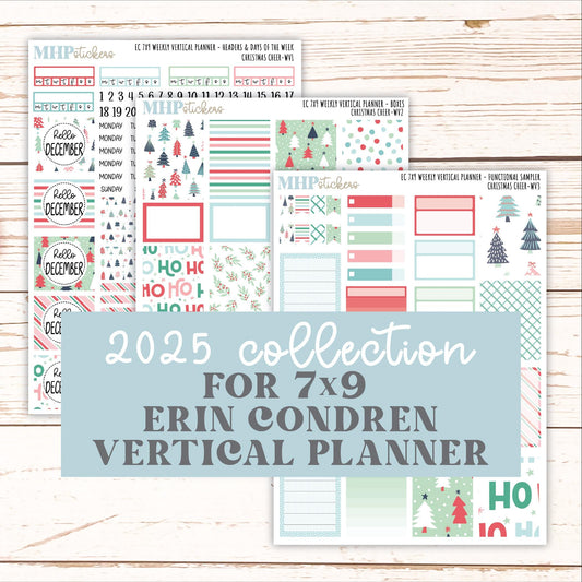 DECEMBER Weekly Vertical Kits for 7x9 Erin Condren Planners. "Christmas Cheer" || ECWV