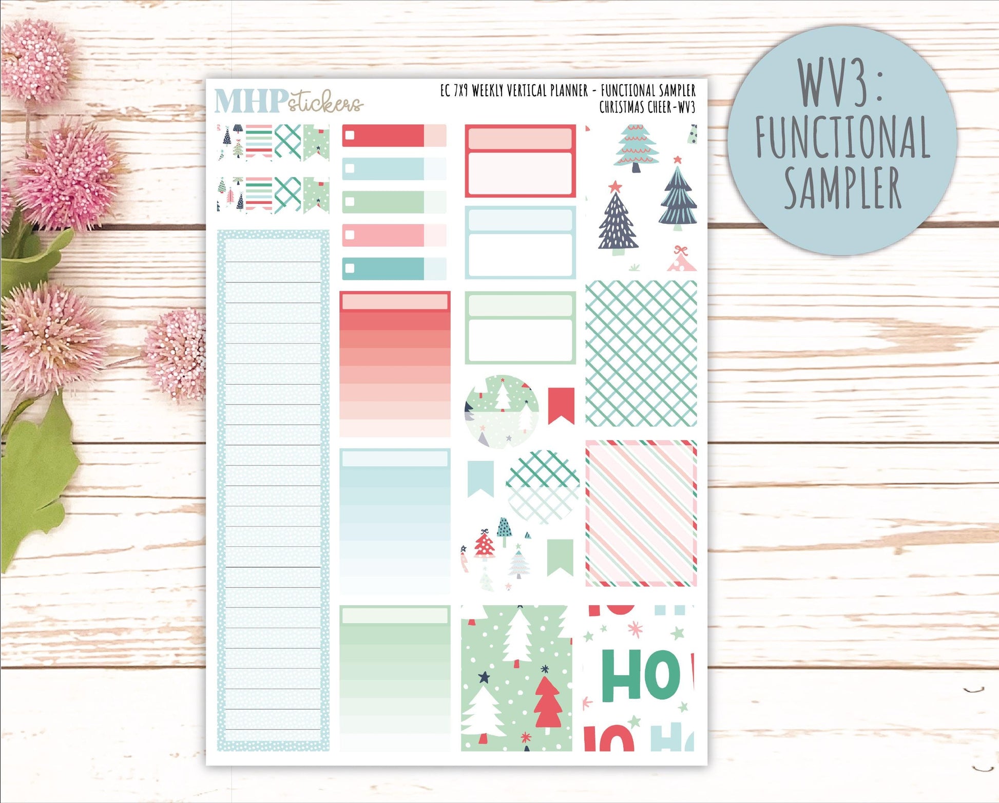 DECEMBER Weekly Vertical Kits for 7x9 Erin Condren Planners. "Christmas Cheer" || ECWV